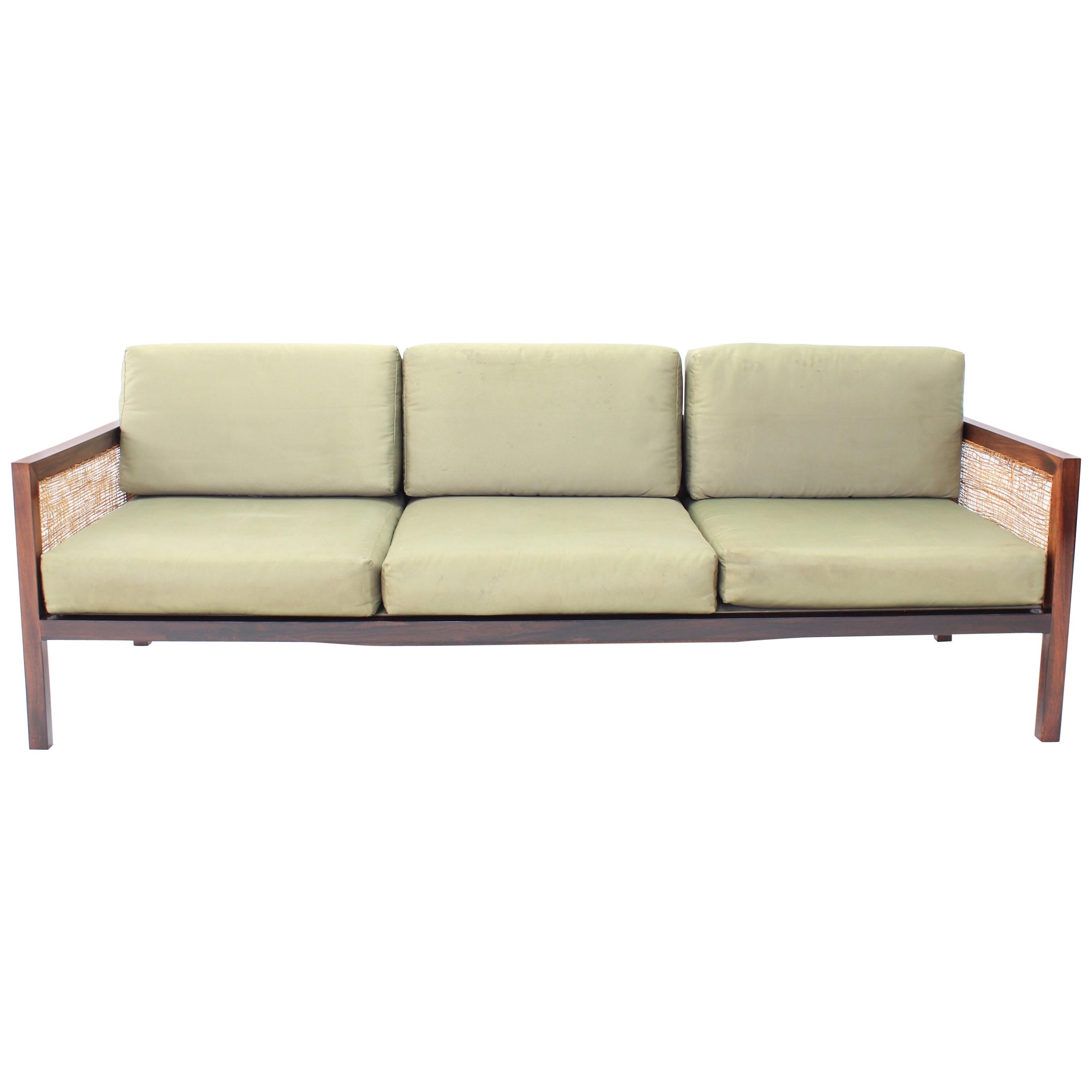 Brazilian Rosewood and Cane Sofa For Sale