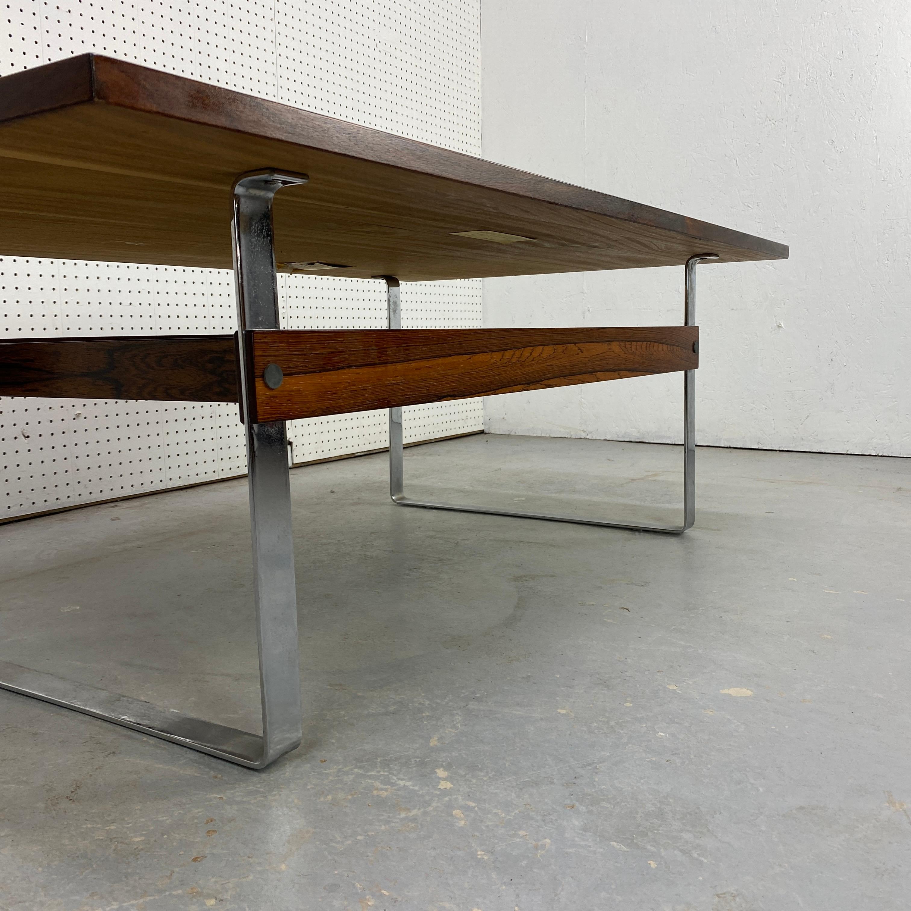 Mid-Century Modern Brazilian Rosewood and Chrome Coffee Table