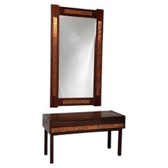 Brazilian Rosewood and Copper Entry Cabinet and Mirror