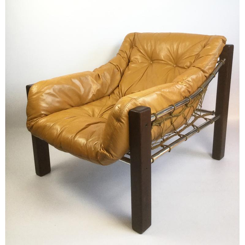 Hand-Crafted Brazilian Rosewood and Leather Armchair by Jean Gillon for Italma, 1960s