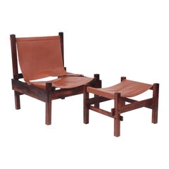Brazilian Rosewood and Leather Chair and Ottoman