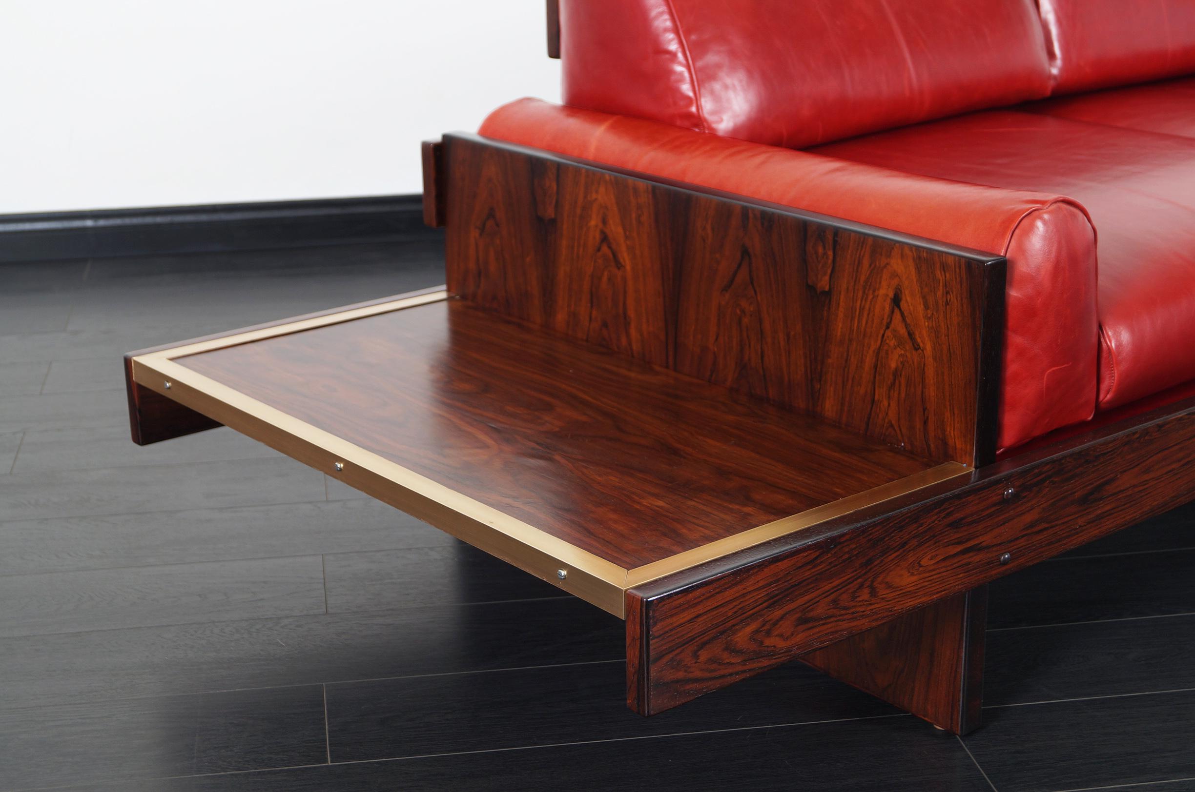 Mid-Century Modern Vintage Brazilian Rosewood and Leather Sofa Attributed to Celina Moveis