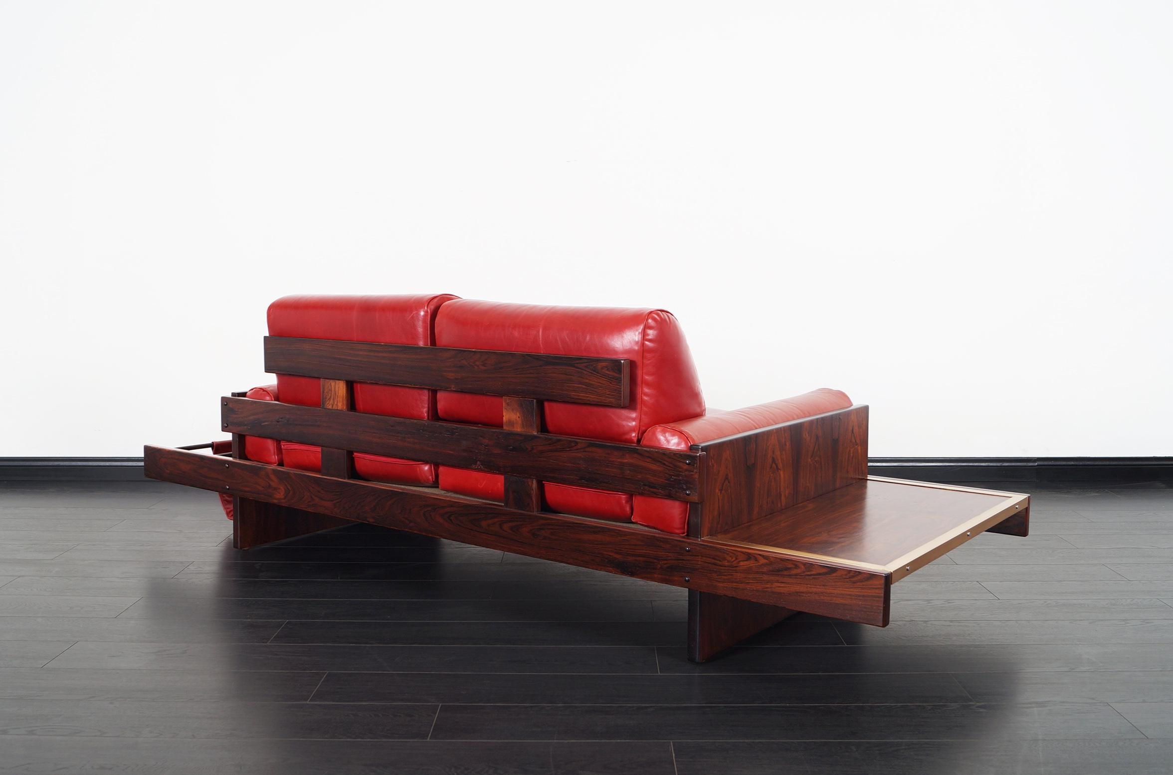 Vintage Brazilian Rosewood and Leather Sofa Attributed to Celina Moveis 1