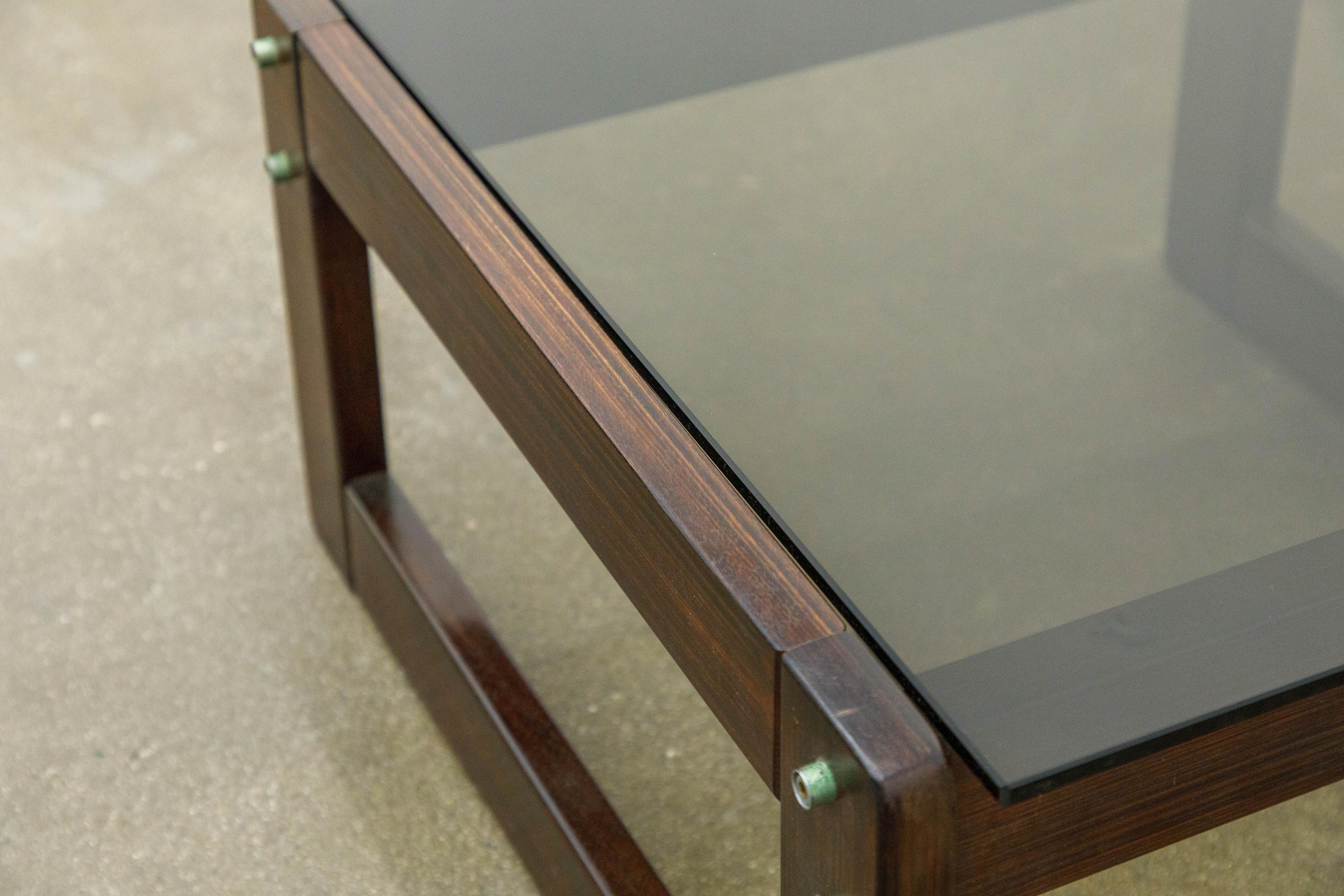 Brazilian Rosewood and Smoked Glass Side Table by Percival Lafer, 1960s, Signed 9
