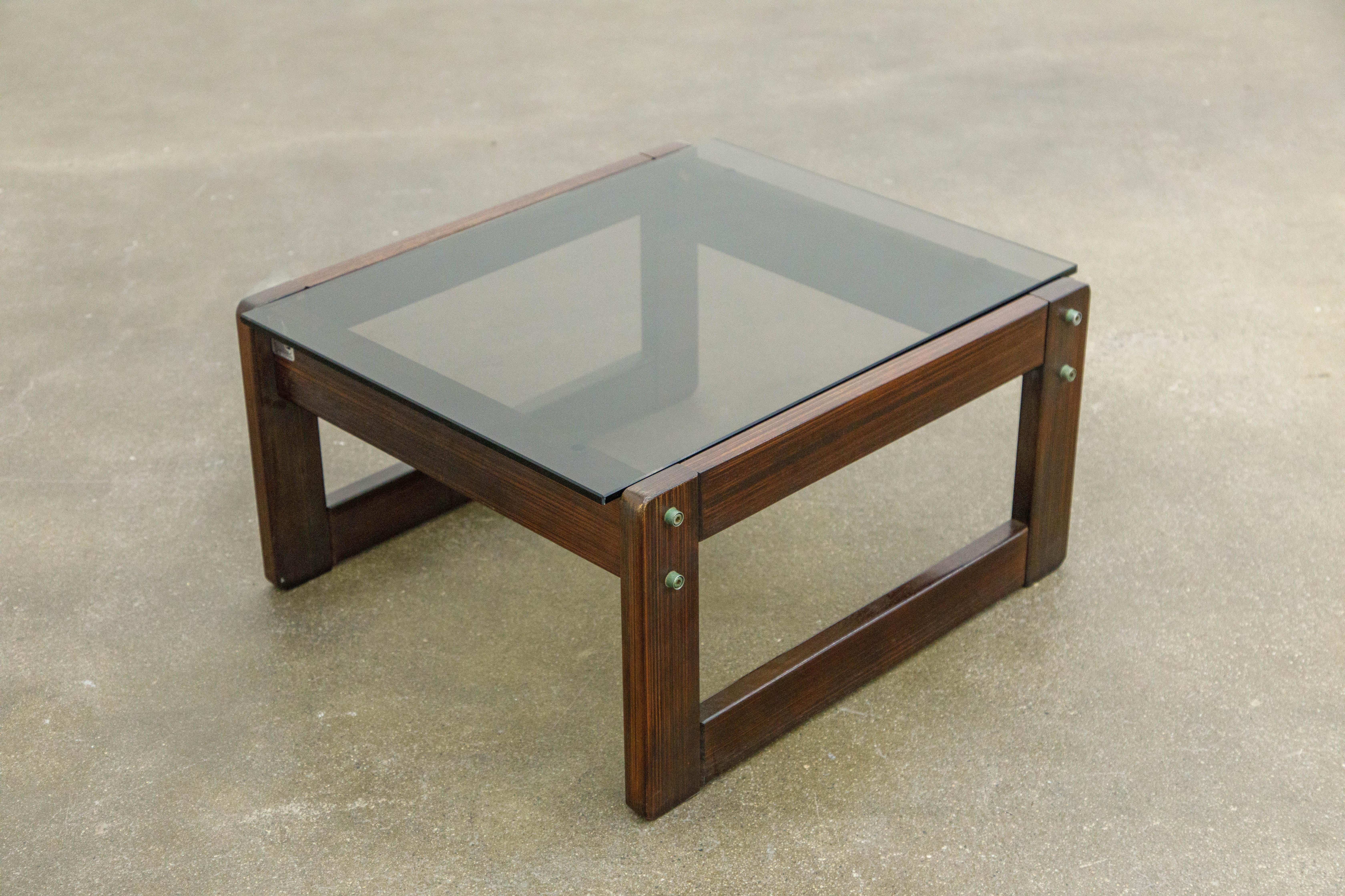 Modern Brazilian Rosewood and Smoked Glass Side Table by Percival Lafer, 1960s, Signed