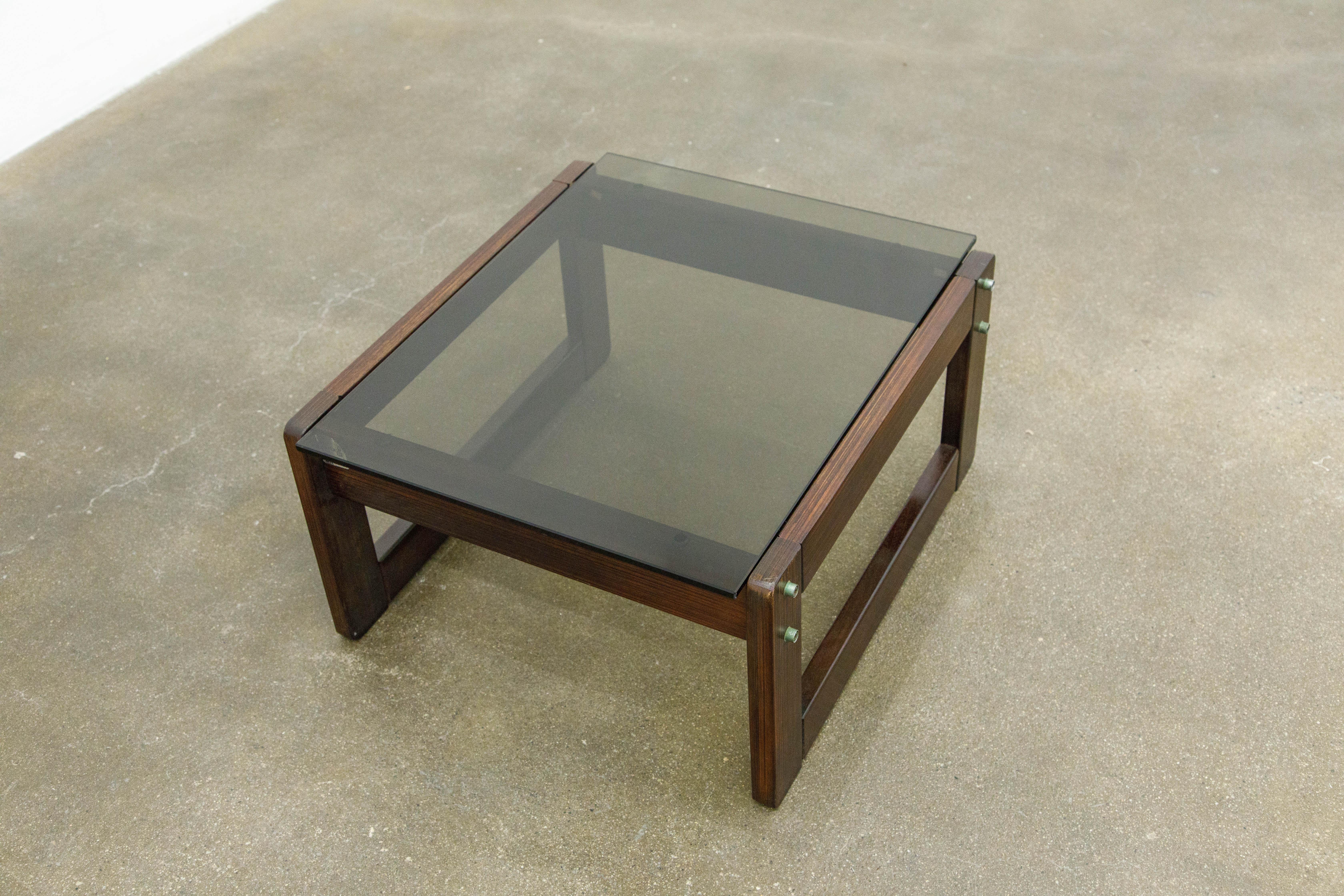Brazilian Rosewood and Smoked Glass Side Table by Percival Lafer, 1960s, Signed In Good Condition In Los Angeles, CA