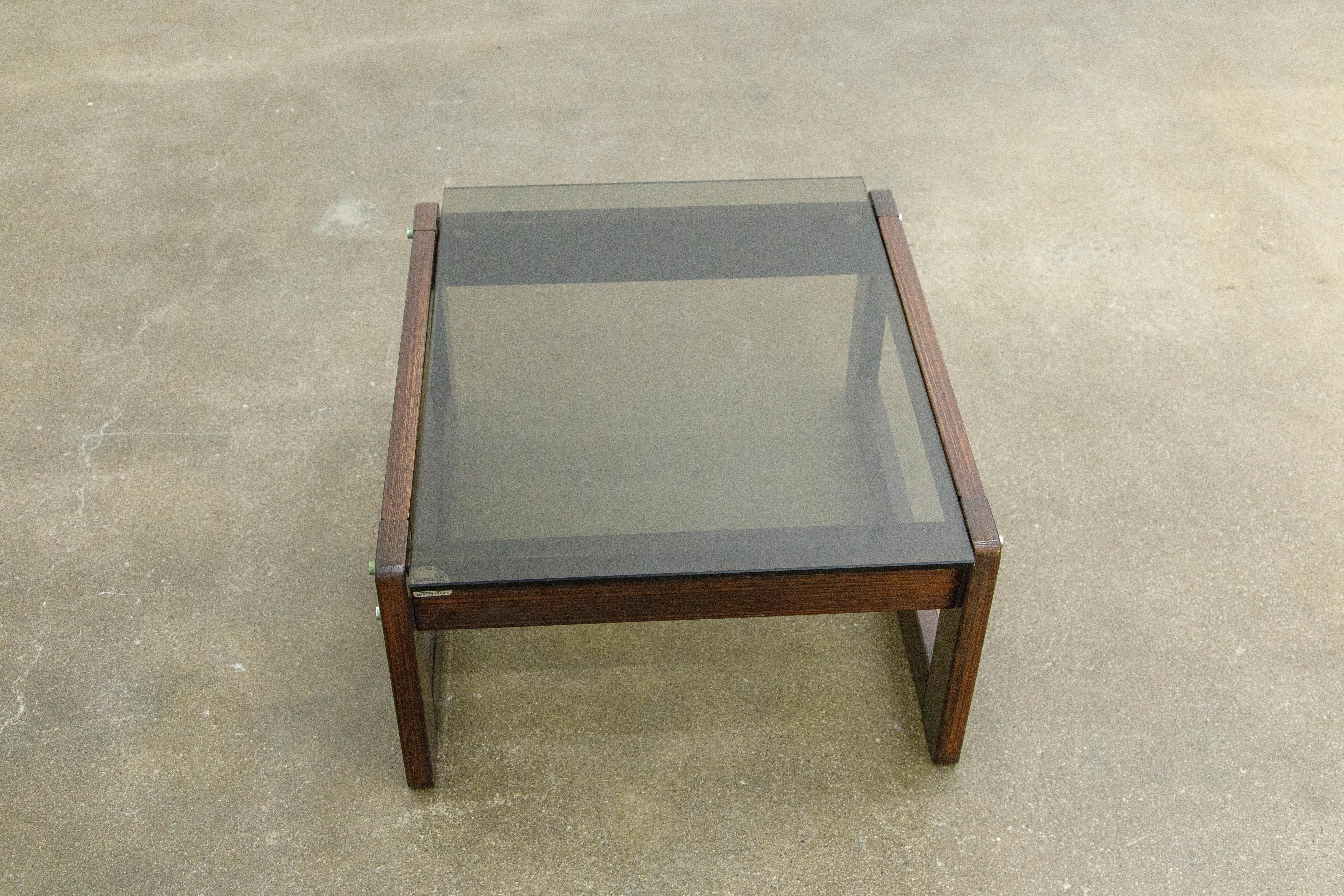 Mid-20th Century Brazilian Rosewood and Smoked Glass Side Table by Percival Lafer, 1960s, Signed