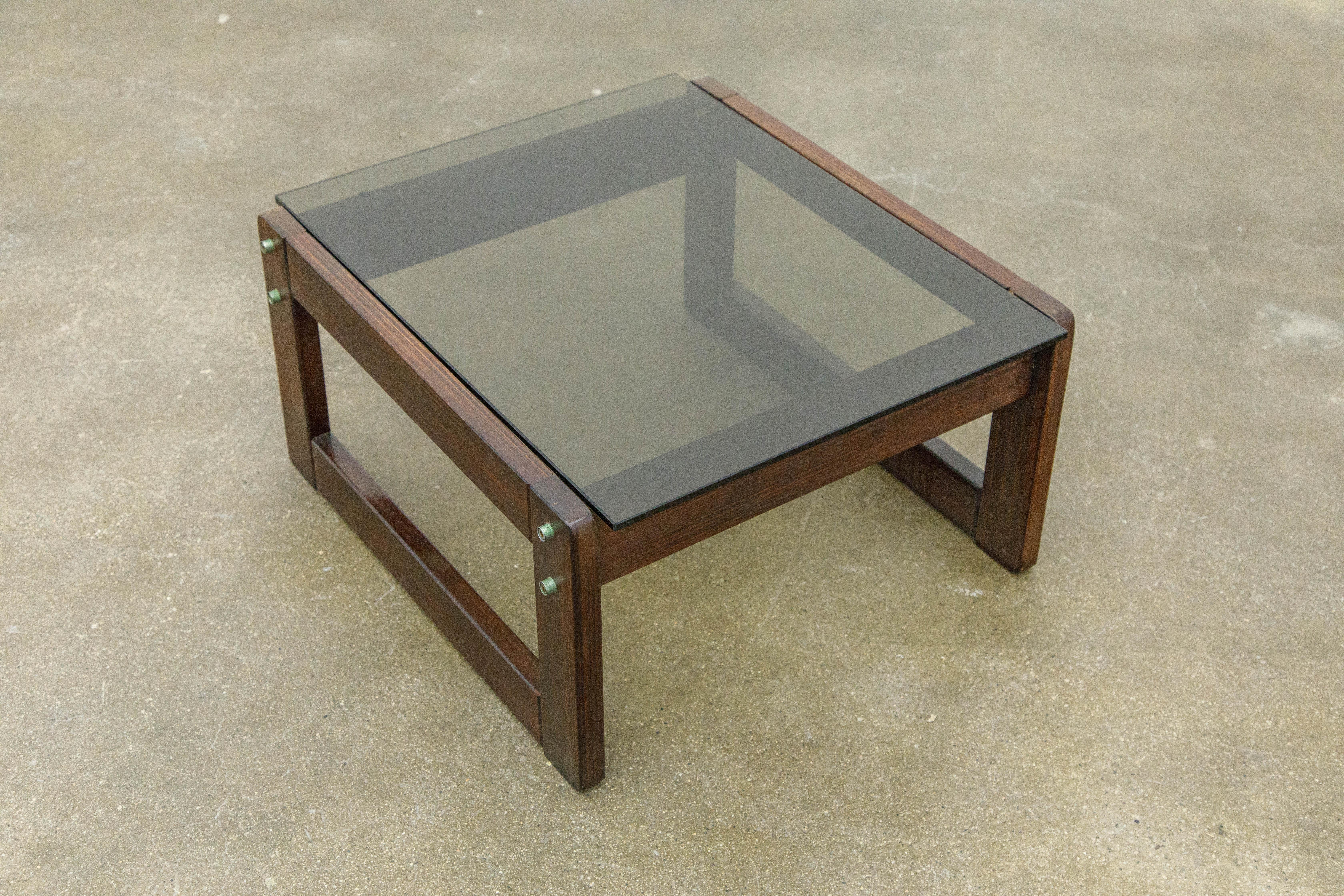 Brazilian Rosewood and Smoked Glass Side Table by Percival Lafer, 1960s, Signed 2