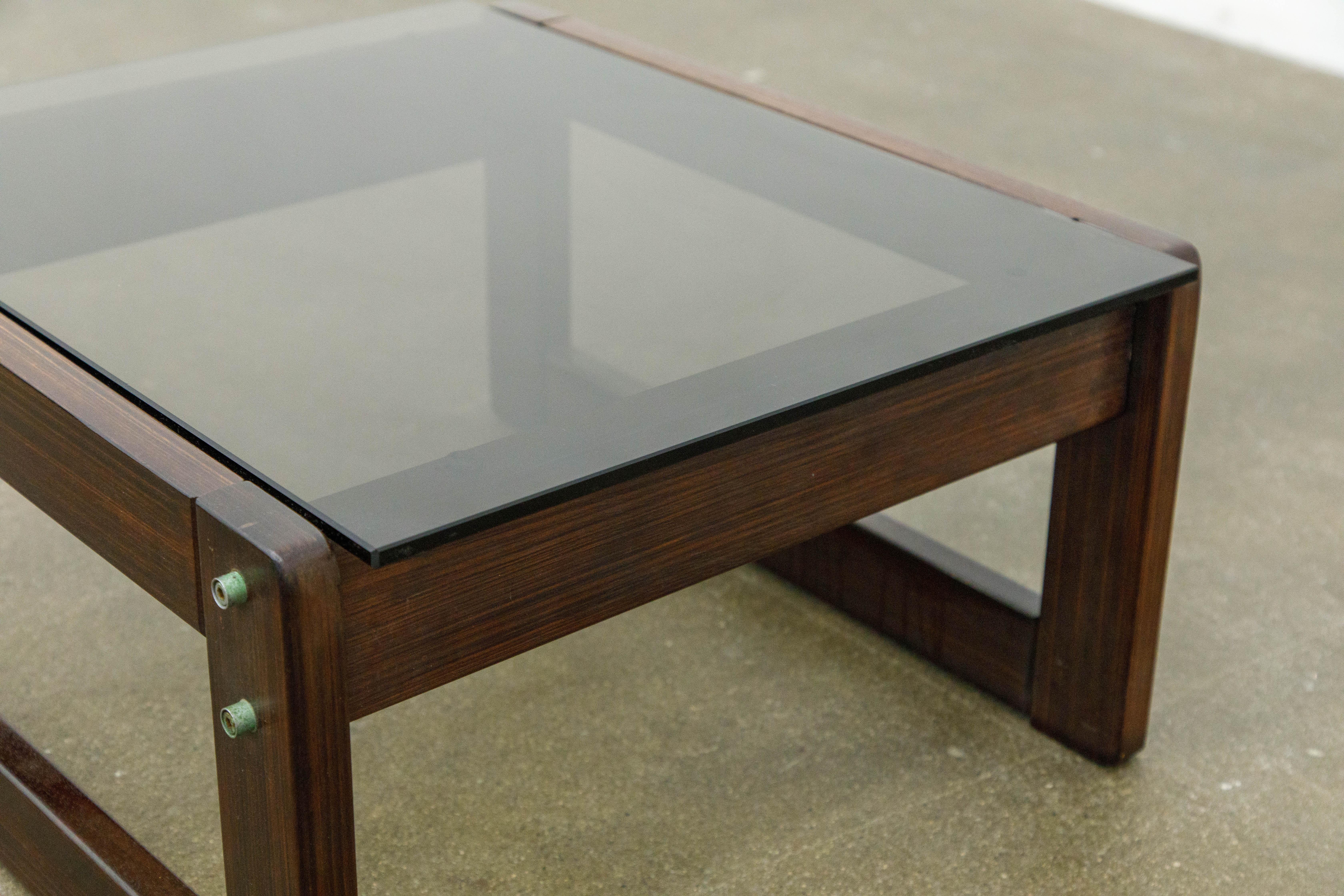 Brazilian Rosewood and Smoked Glass Side Table by Percival Lafer, 1960s, Signed 3