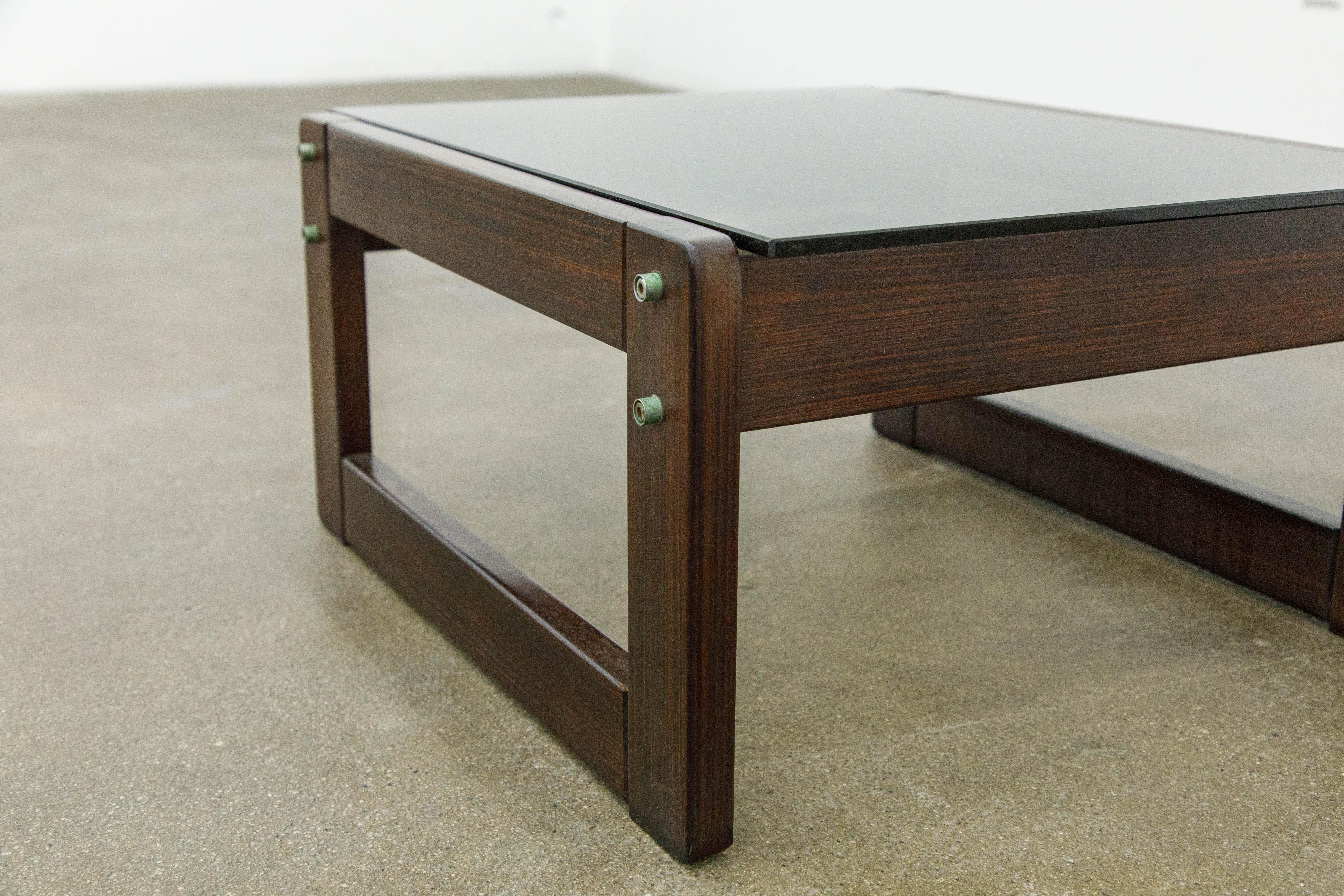 Brazilian Rosewood and Smoked Glass Side Table by Percival Lafer, 1960s, Signed 4