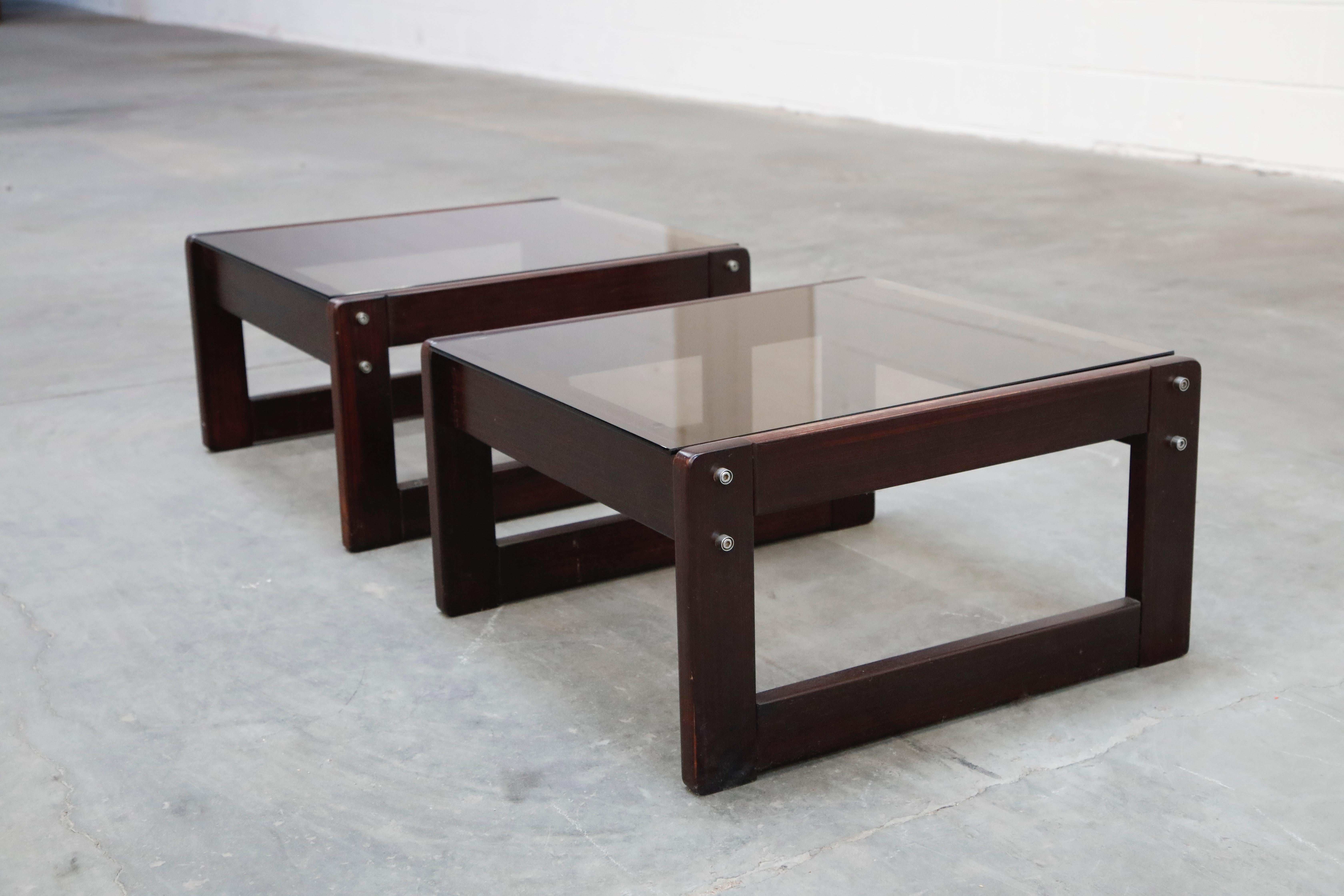 Modern Brazilian Rosewood and Smoked Glass Side Tables by Percival Lafer, 1960s Brazil 