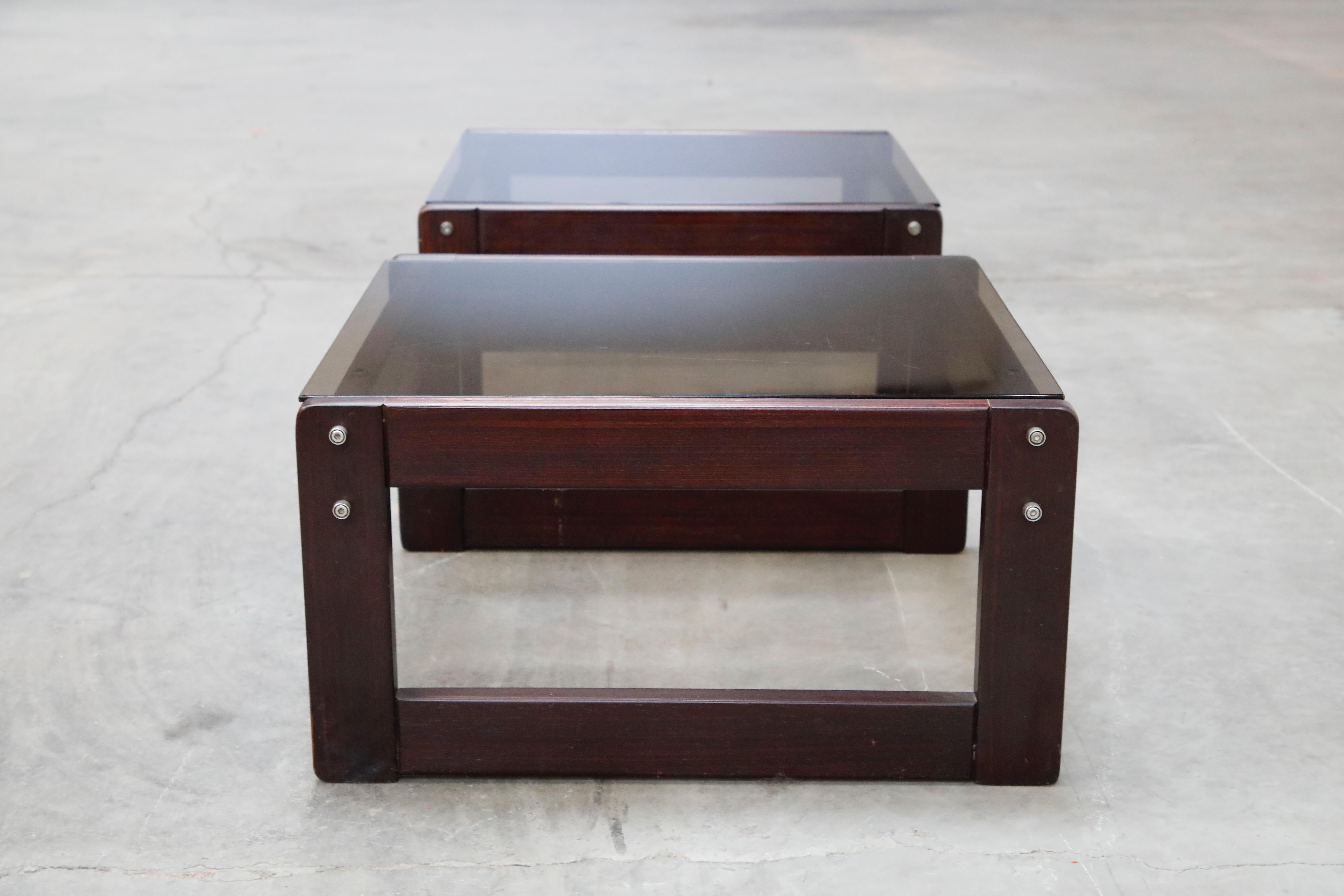 Mid-20th Century Brazilian Rosewood and Smoked Glass Side Tables by Percival Lafer, 1960s Brazil 
