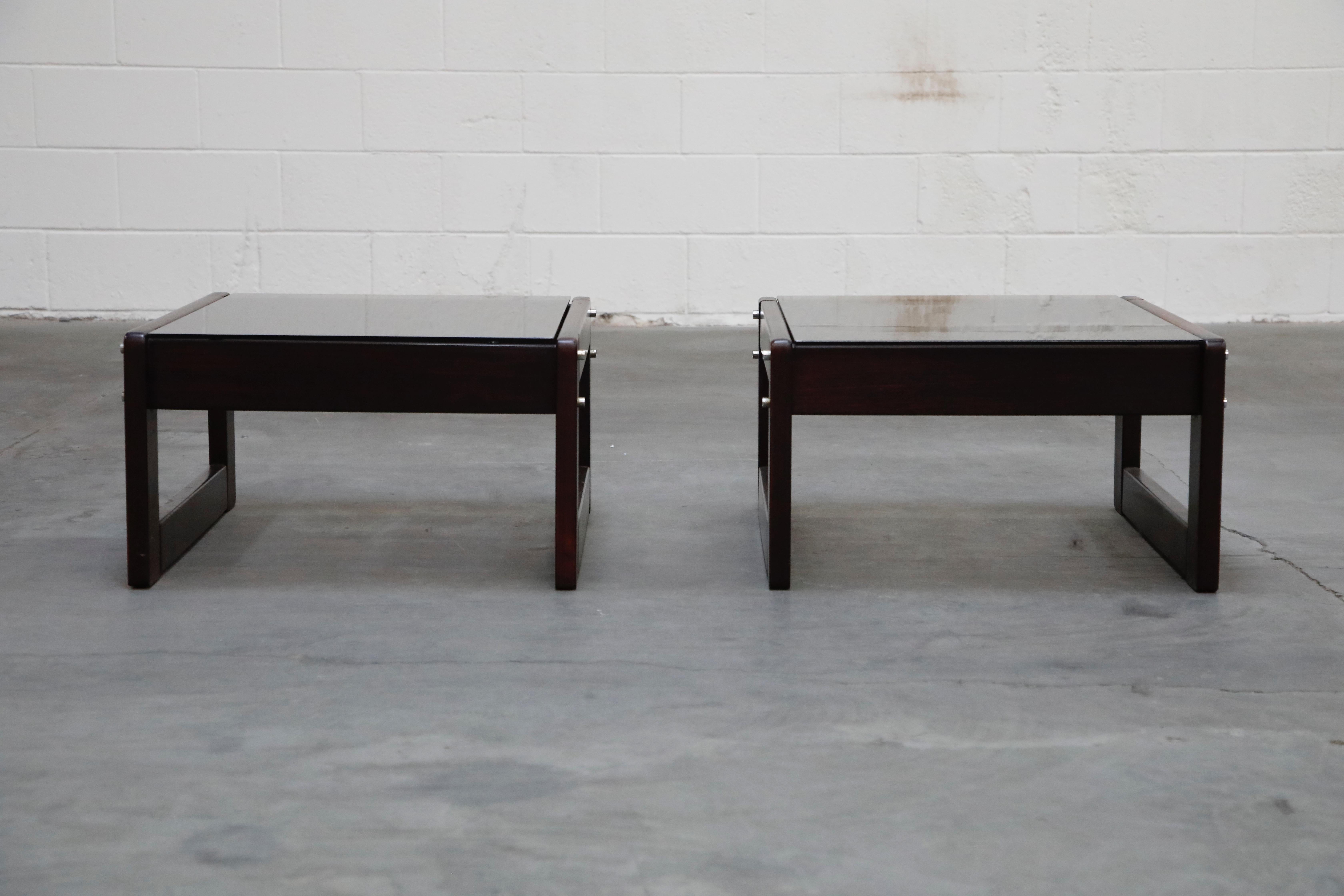 Brazilian Rosewood and Smoked Glass Side Tables by Percival Lafer, 1960s Brazil  1