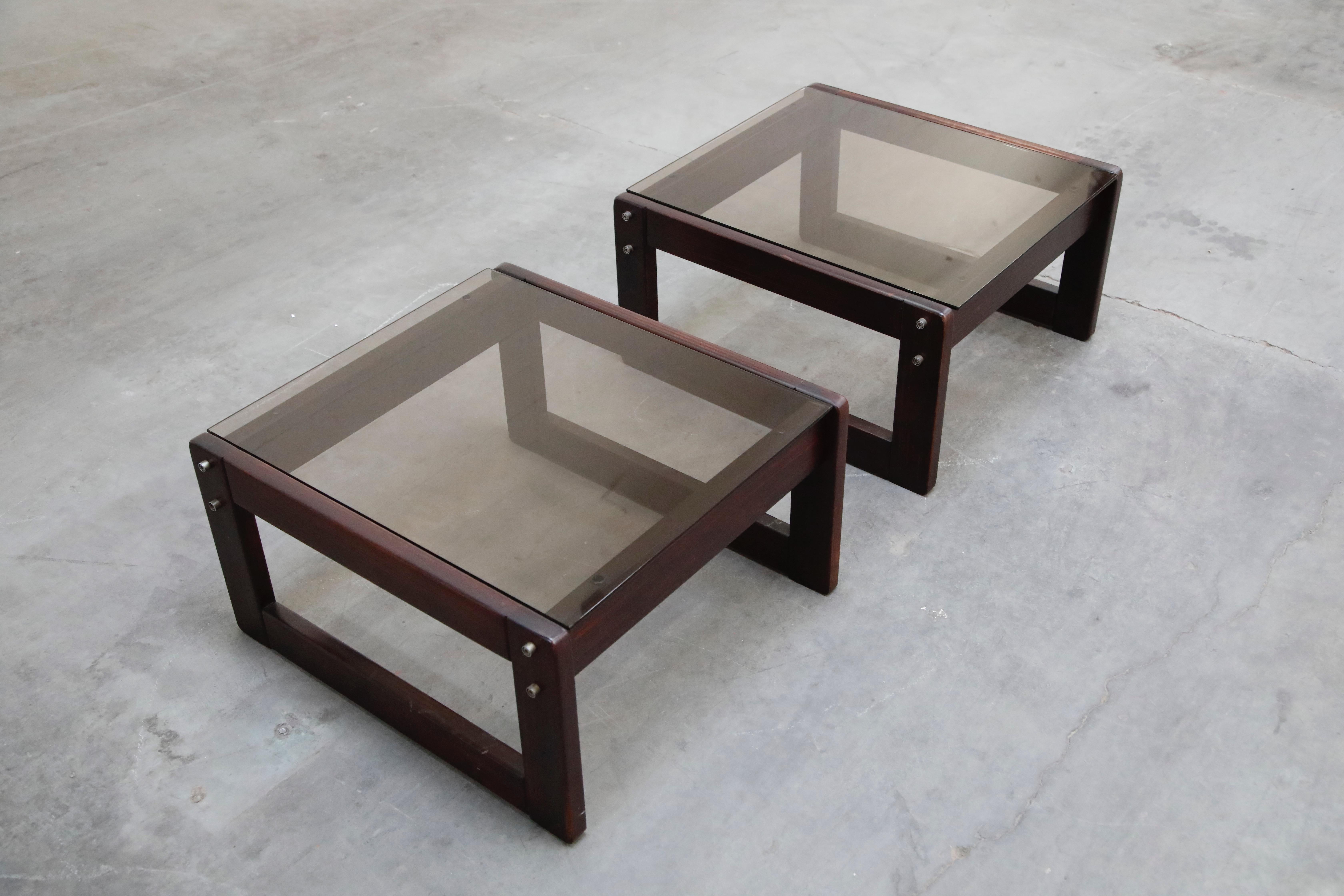 Brazilian Rosewood and Smoked Glass Side Tables by Percival Lafer, 1960s Brazil  3