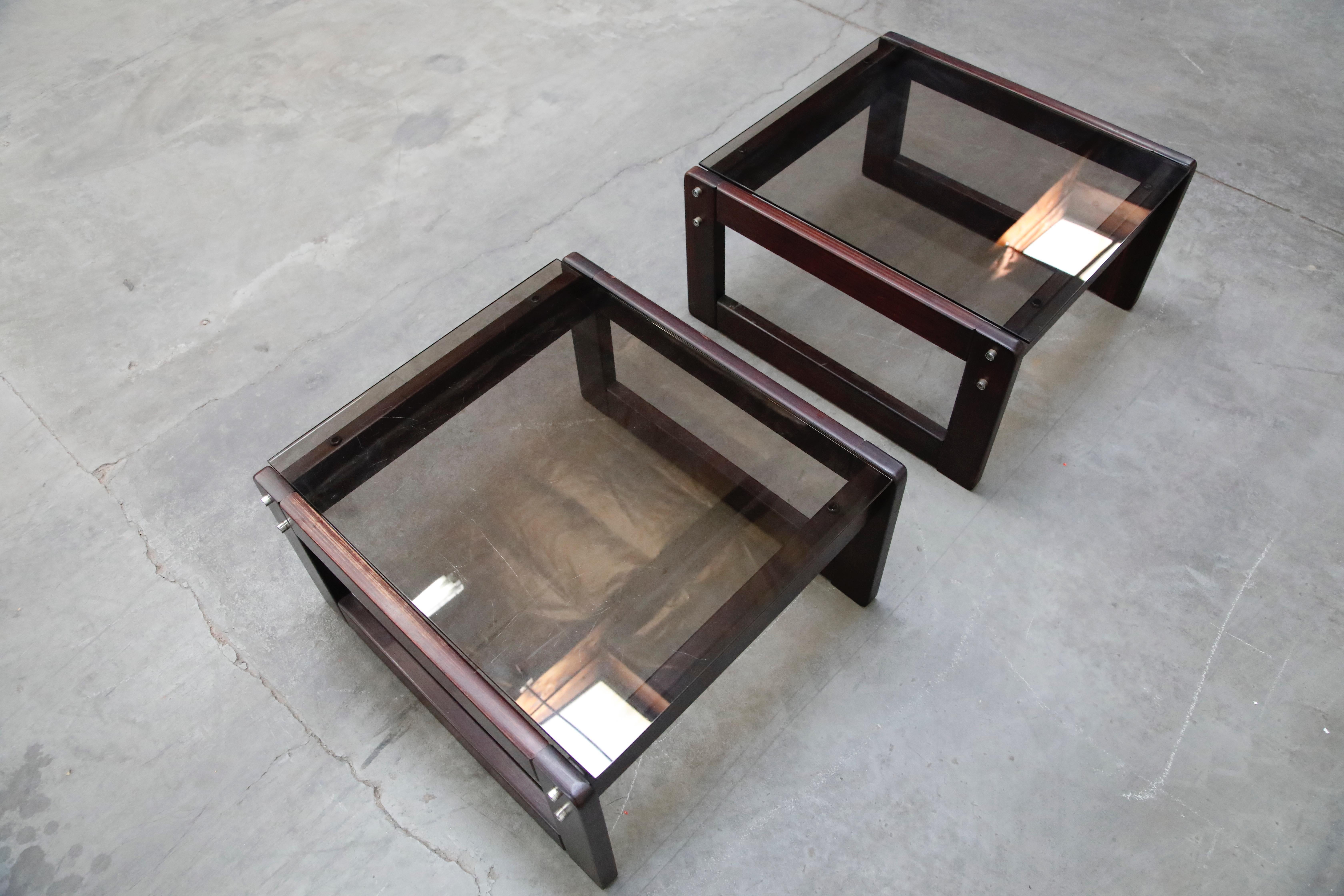 Brazilian Rosewood and Smoked Glass Side Tables by Percival Lafer, 1960s Brazil  4