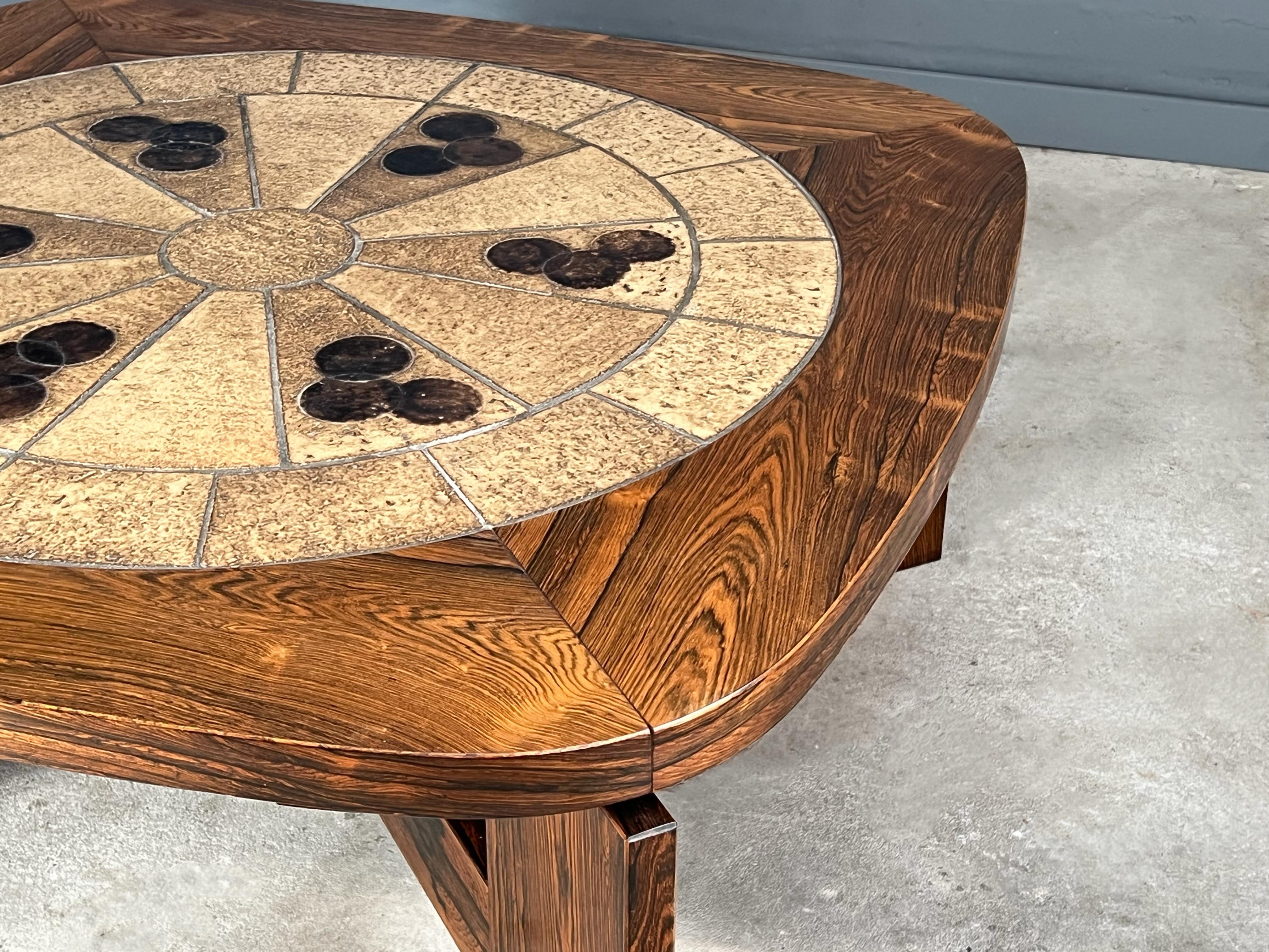 Fired Brazilian Rosewood and Tile Coffee Table Attributed to Tue Poulsen