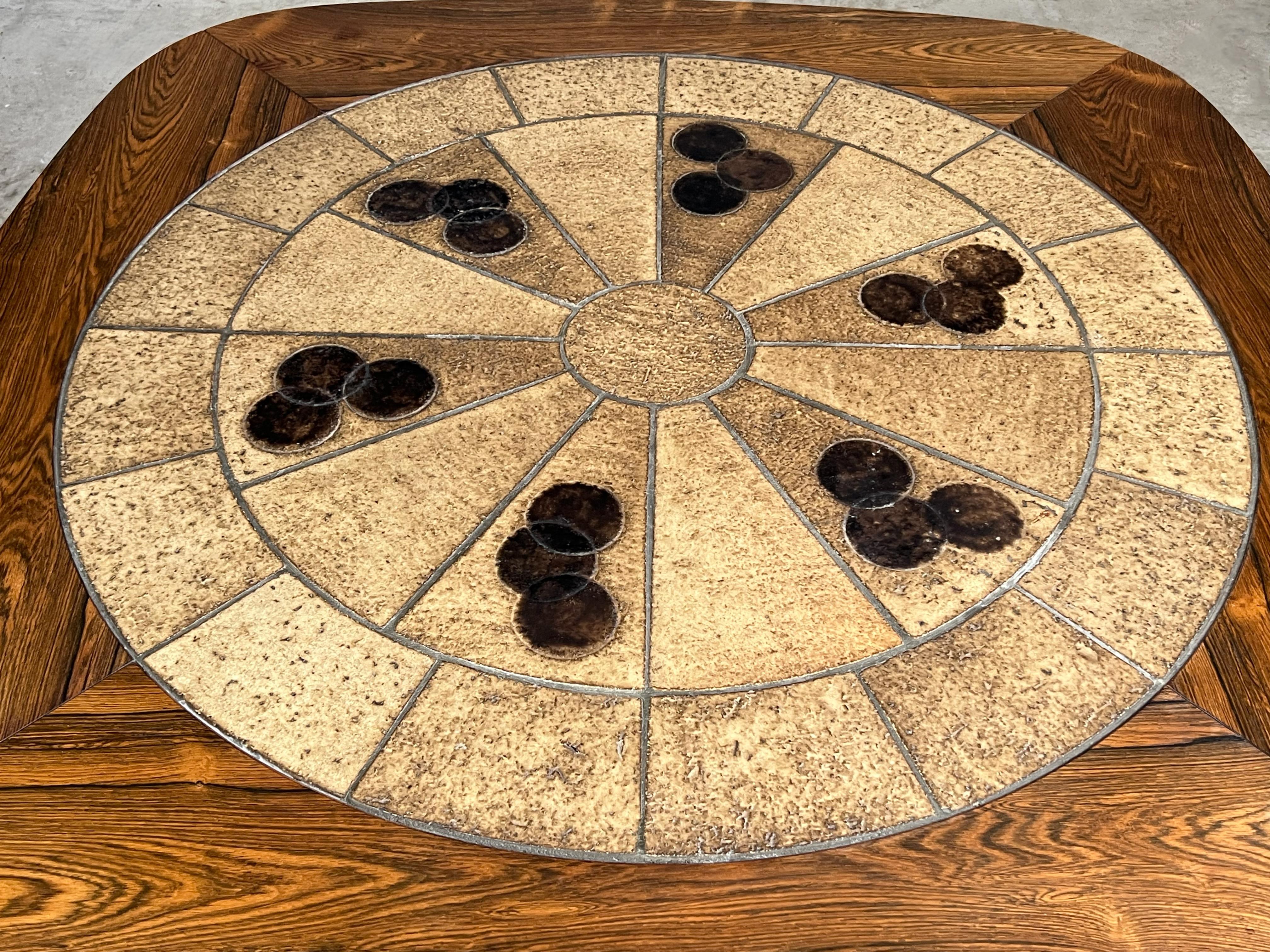 Brazilian Rosewood and Tile Coffee Table Attributed to Tue Poulsen In Good Condition In Round Rock, TX
