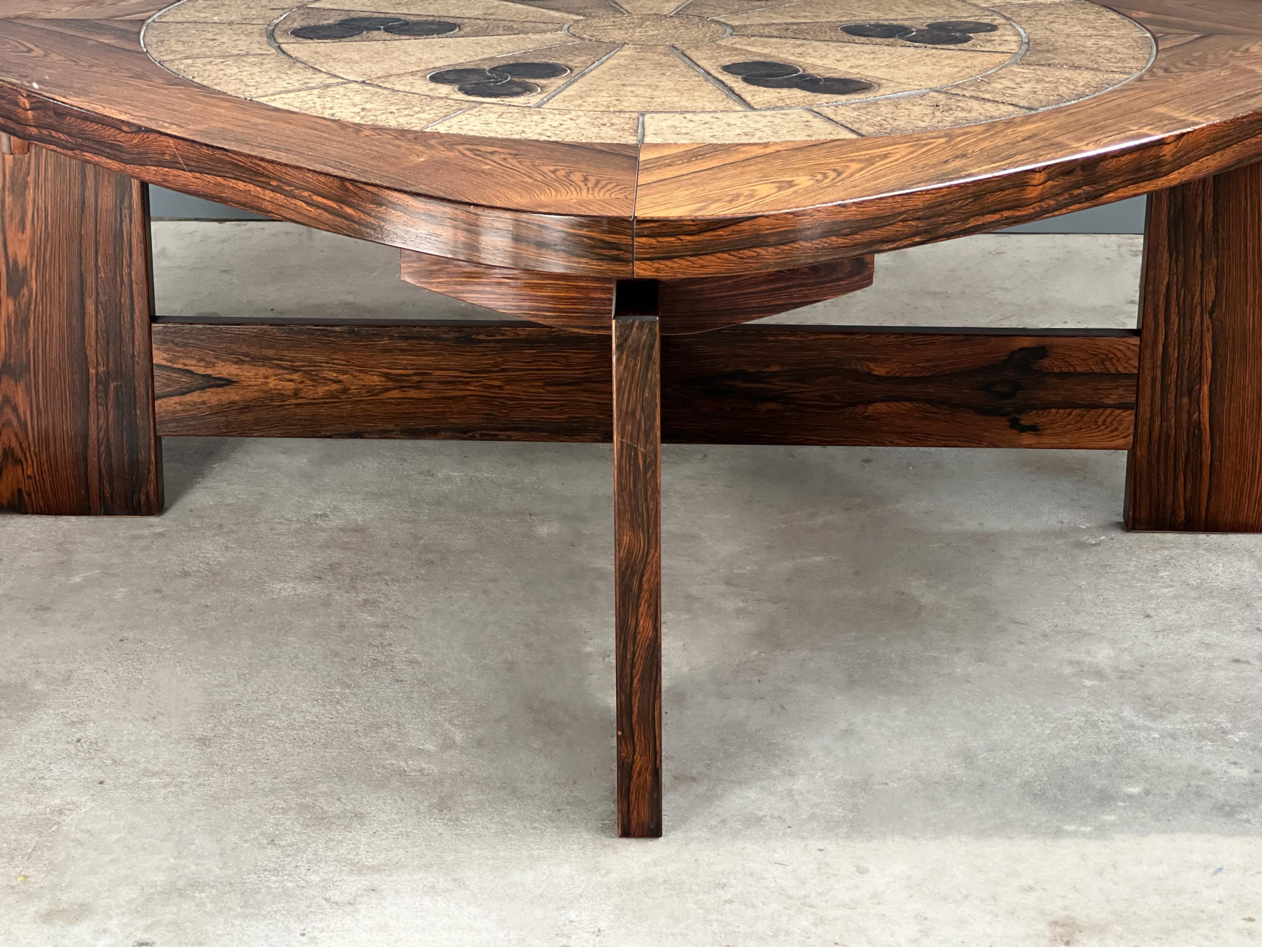 Ceramic Brazilian Rosewood and Tile Coffee Table Attributed to Tue Poulsen