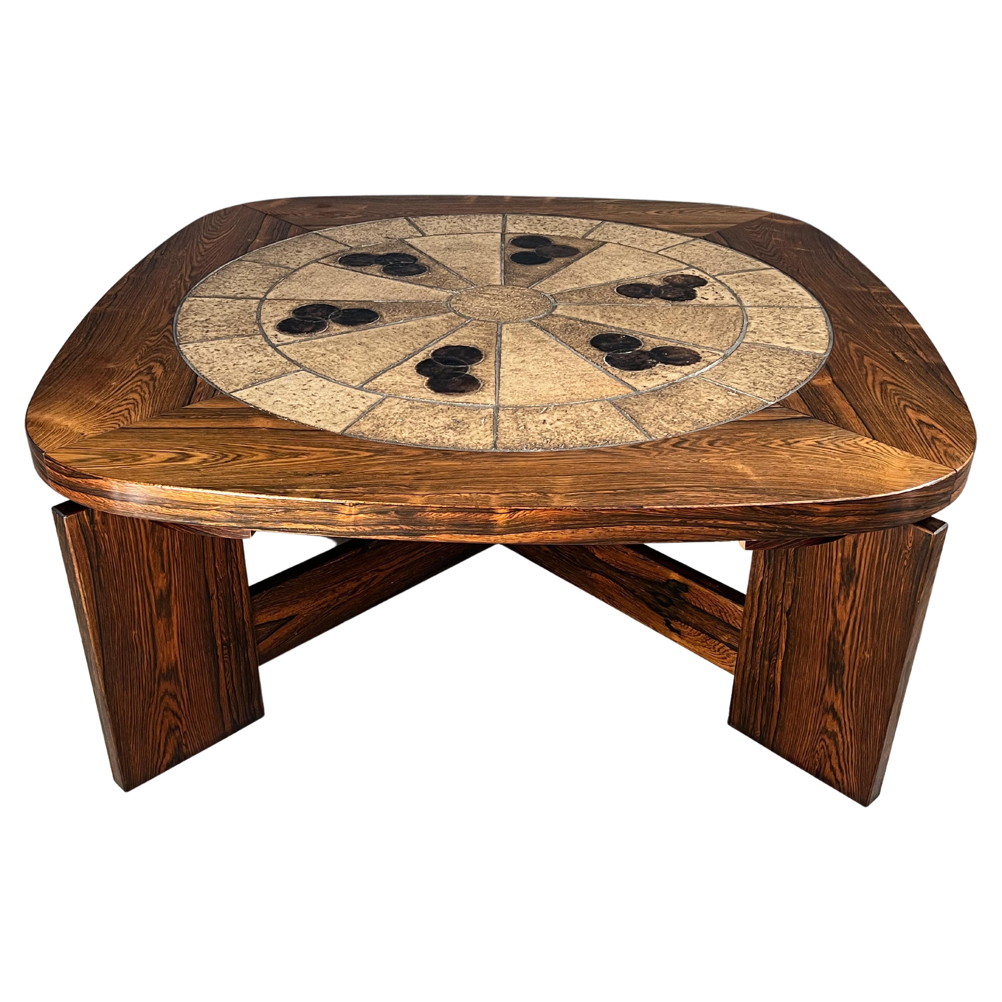 Brazilian Rosewood and Tile Coffee Table Attributed to Tue Poulsen