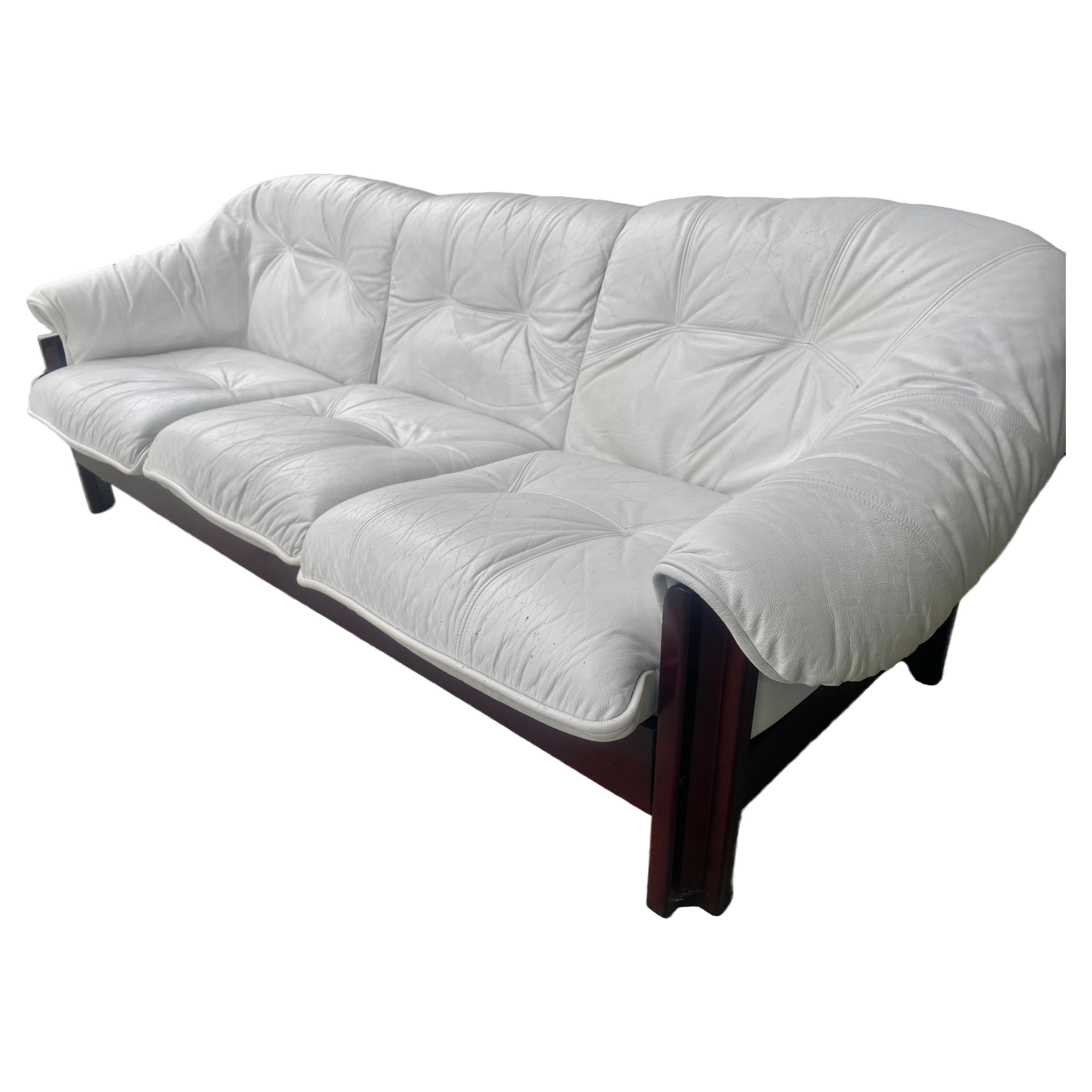 BraziLIAN  Rosewood and  White Leather Sofa by Jean Gillon for Probel S.A. For Sale