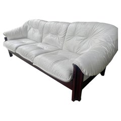 Vintage BraziLIAN  Rosewood and  White Leather Sofa by Jean Gillon for Probel S.A.