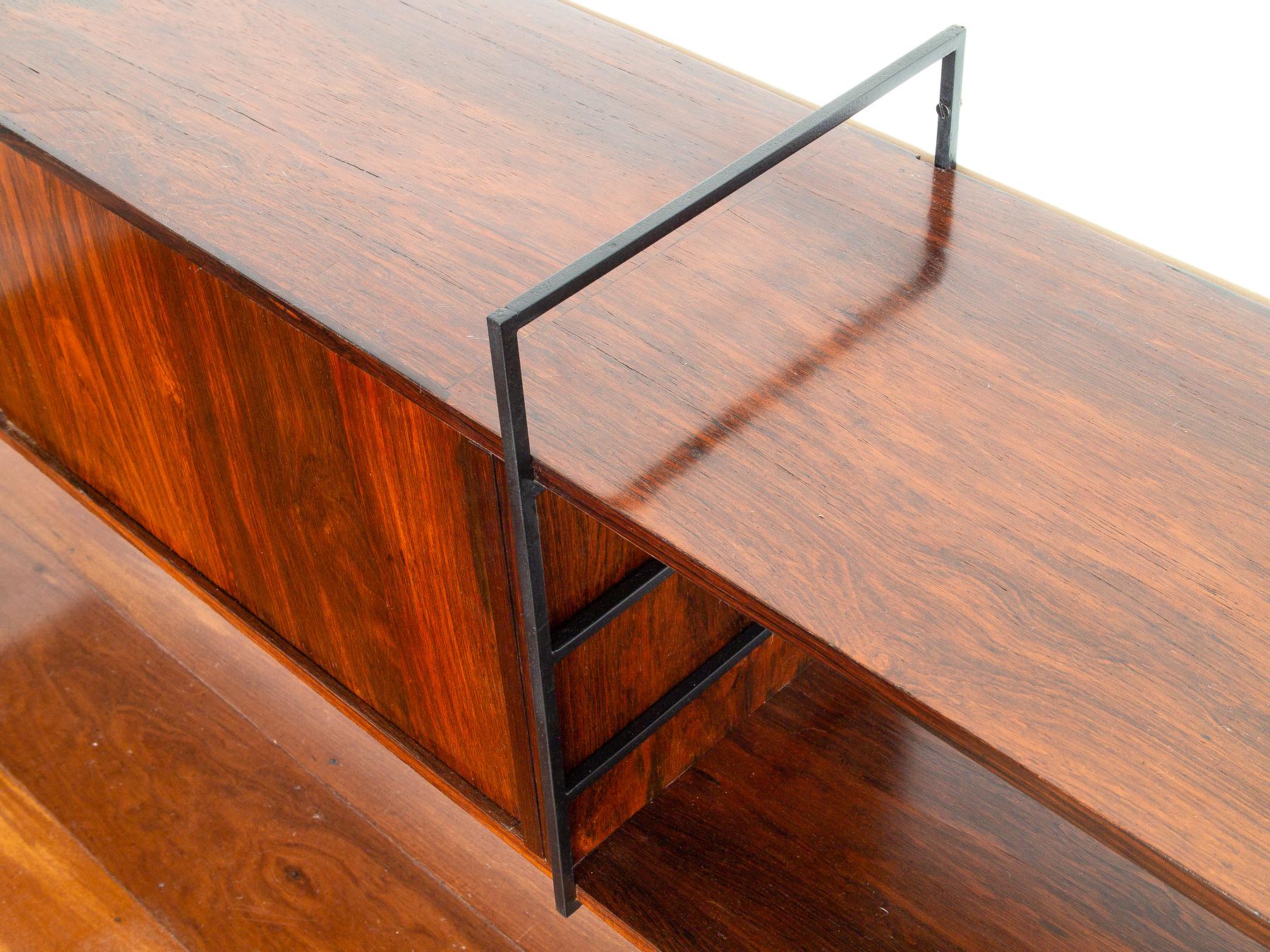 Brazilian Rosewood and Wrought Iron Console or Shelving Unit, Brazil, 1960s 5