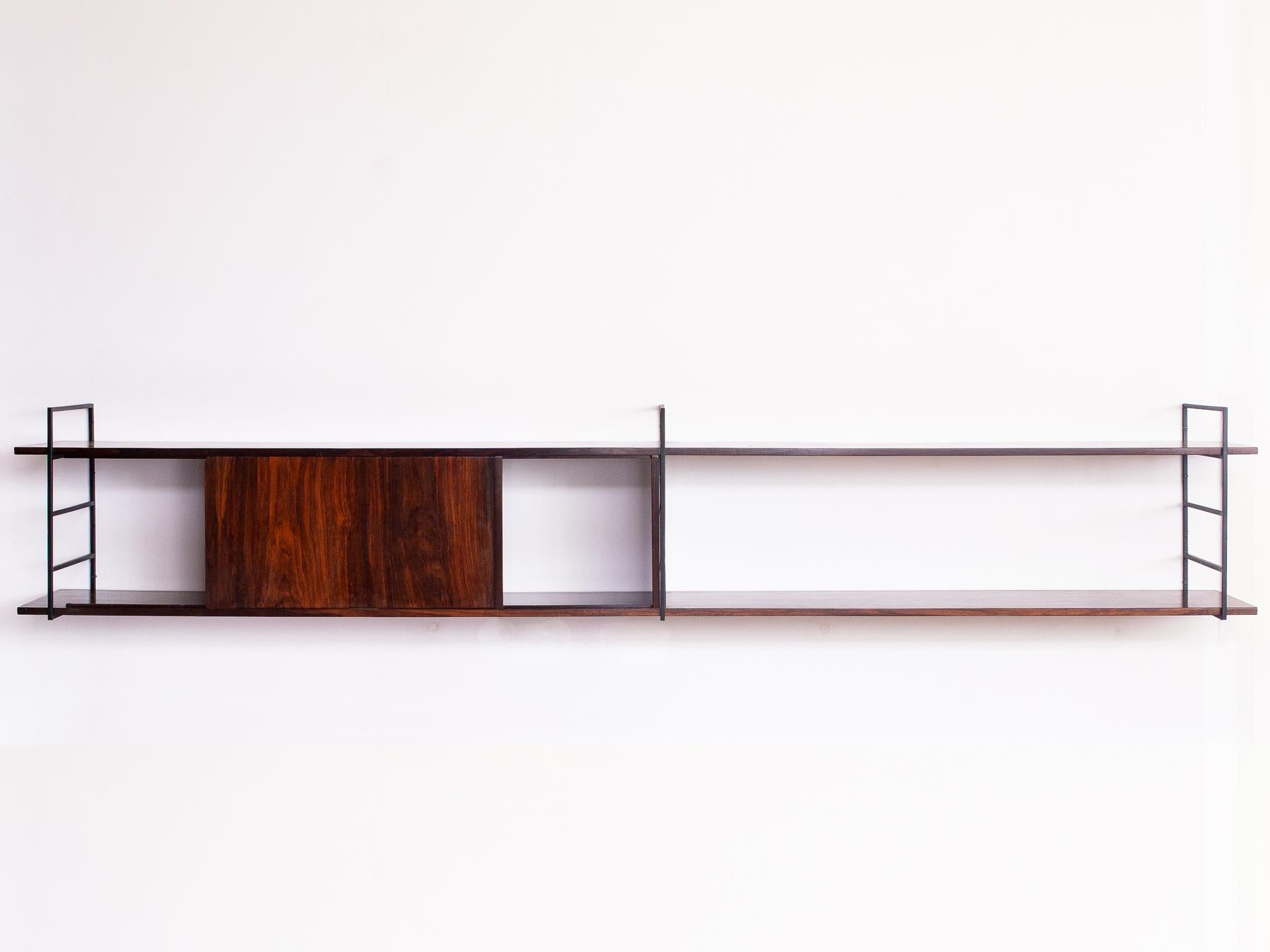 Mid-Century Modern Brazilian Rosewood and Wrought Iron Console or Shelving Unit, Brazil, 1960s