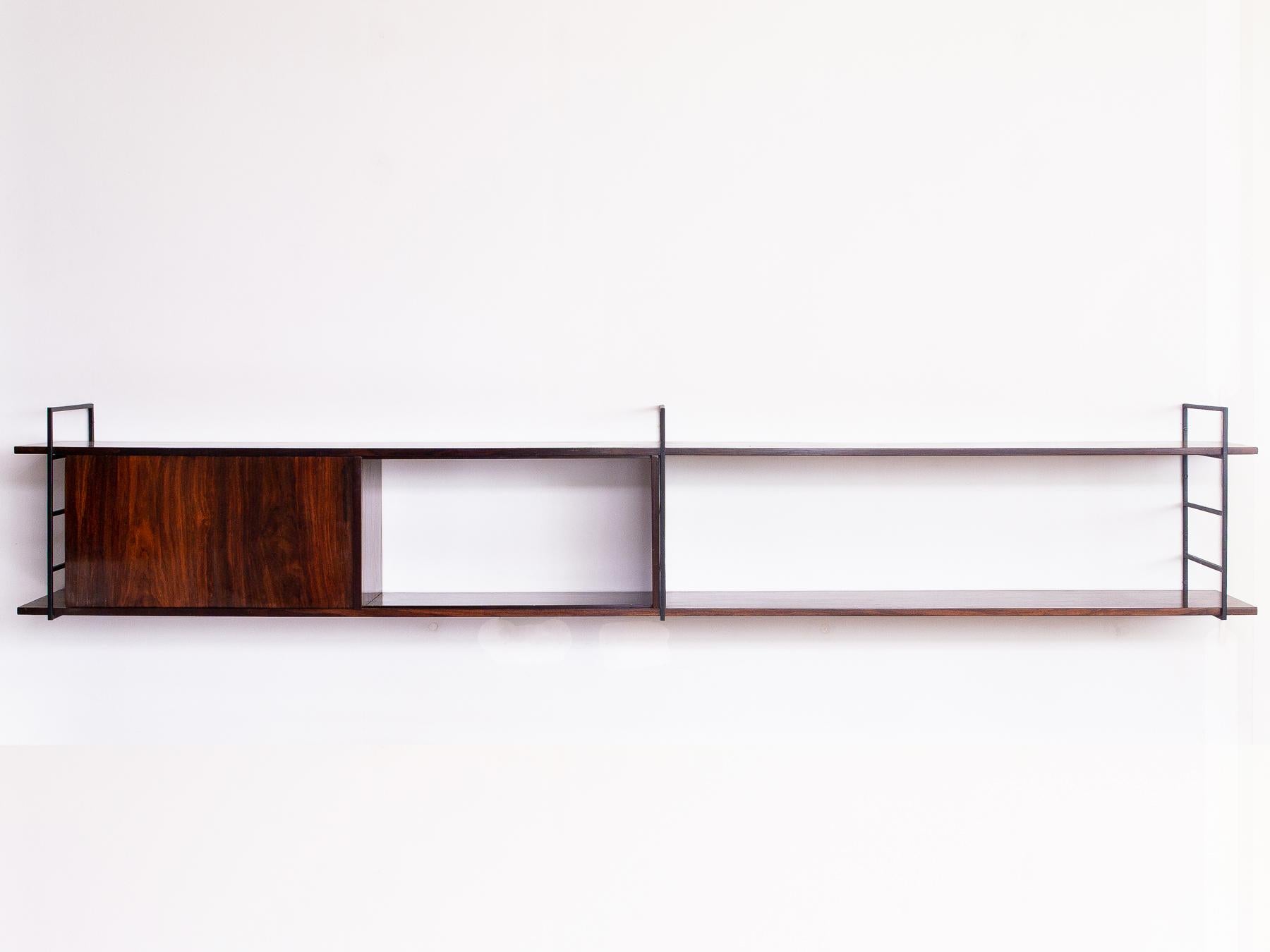 Veneer Brazilian Rosewood and Wrought Iron Console or Shelving Unit, Brazil, 1960s