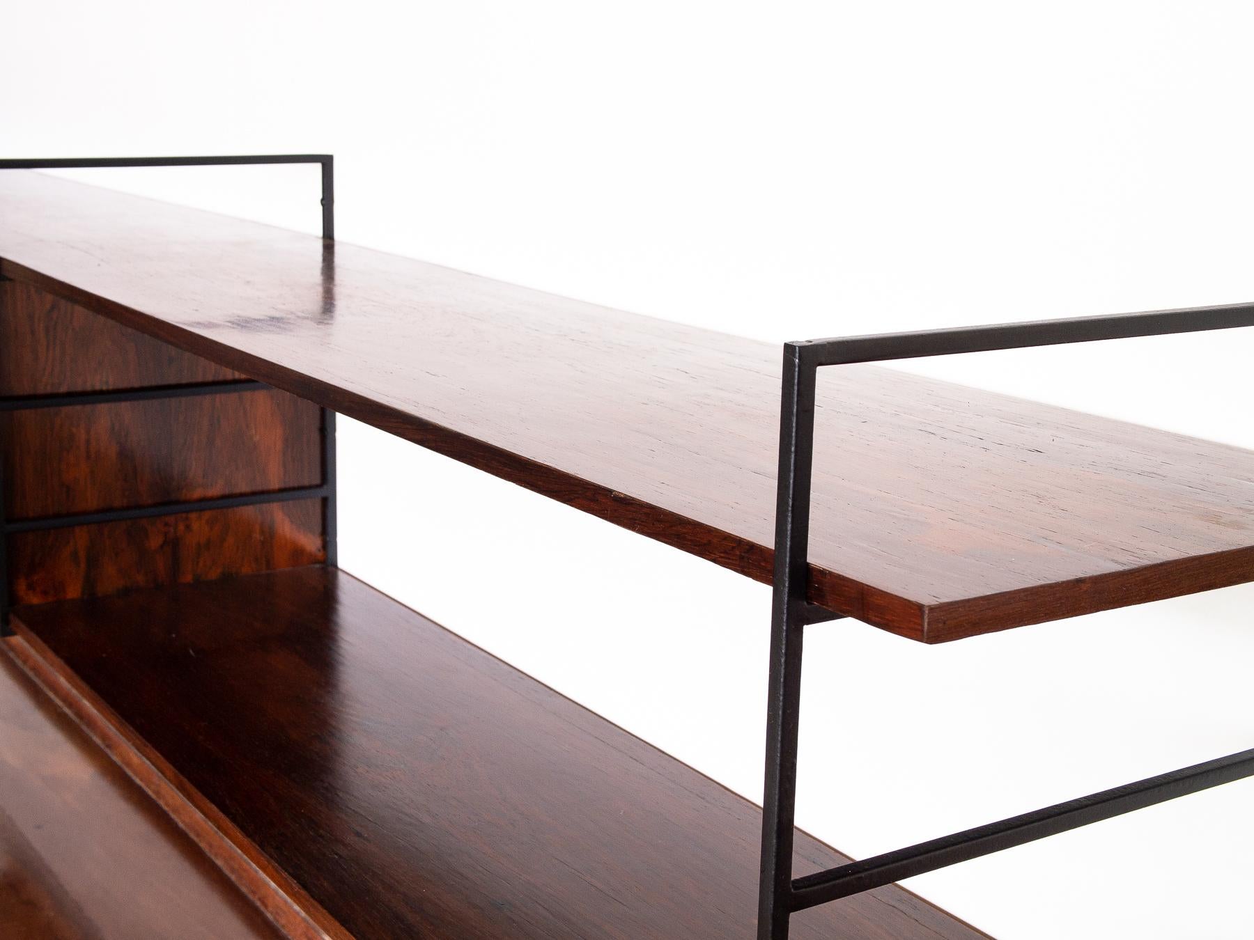 Brazilian Rosewood and Wrought Iron Console or Shelving Unit, Brazil, 1960s 1