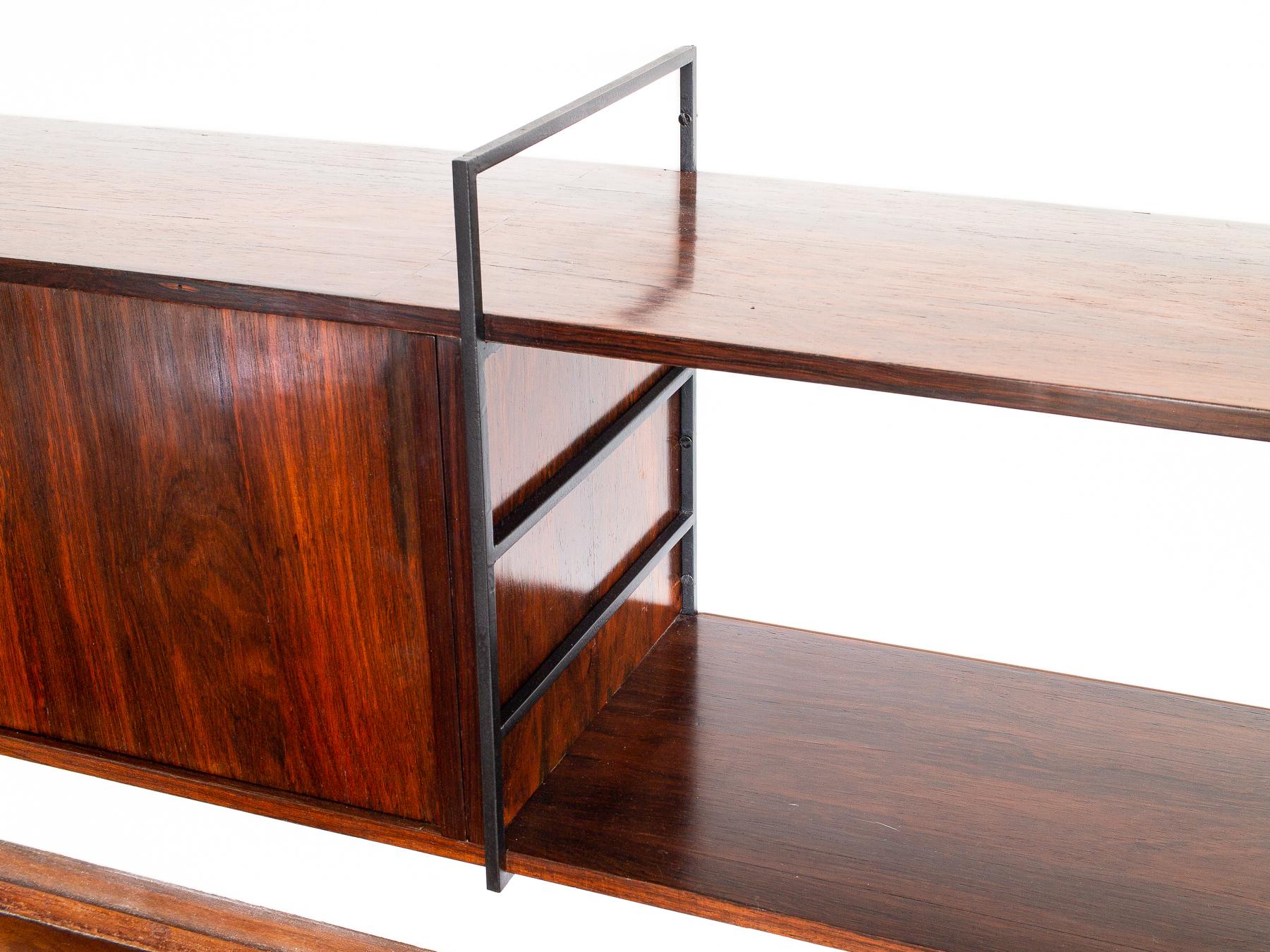 Brazilian Rosewood and Wrought Iron Console or Shelving Unit, Brazil, 1960s 2