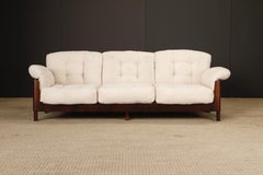 Brazilian Rosewood Case Sofa w Tufted Bouclé by J.D. Móveis, Brazil, c. 1960s