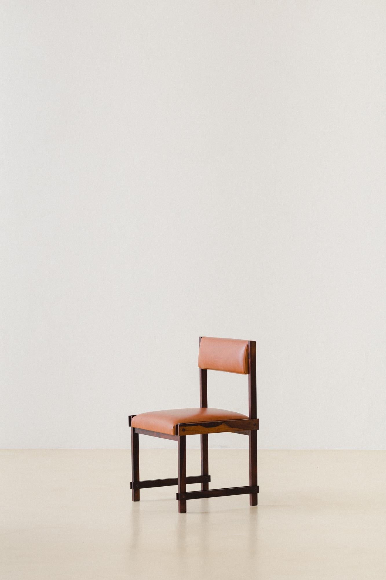 Leather Brazilian Rosewood Dining Chairs by FAI 'Fatima Arquitetura Interiores', 1960s For Sale