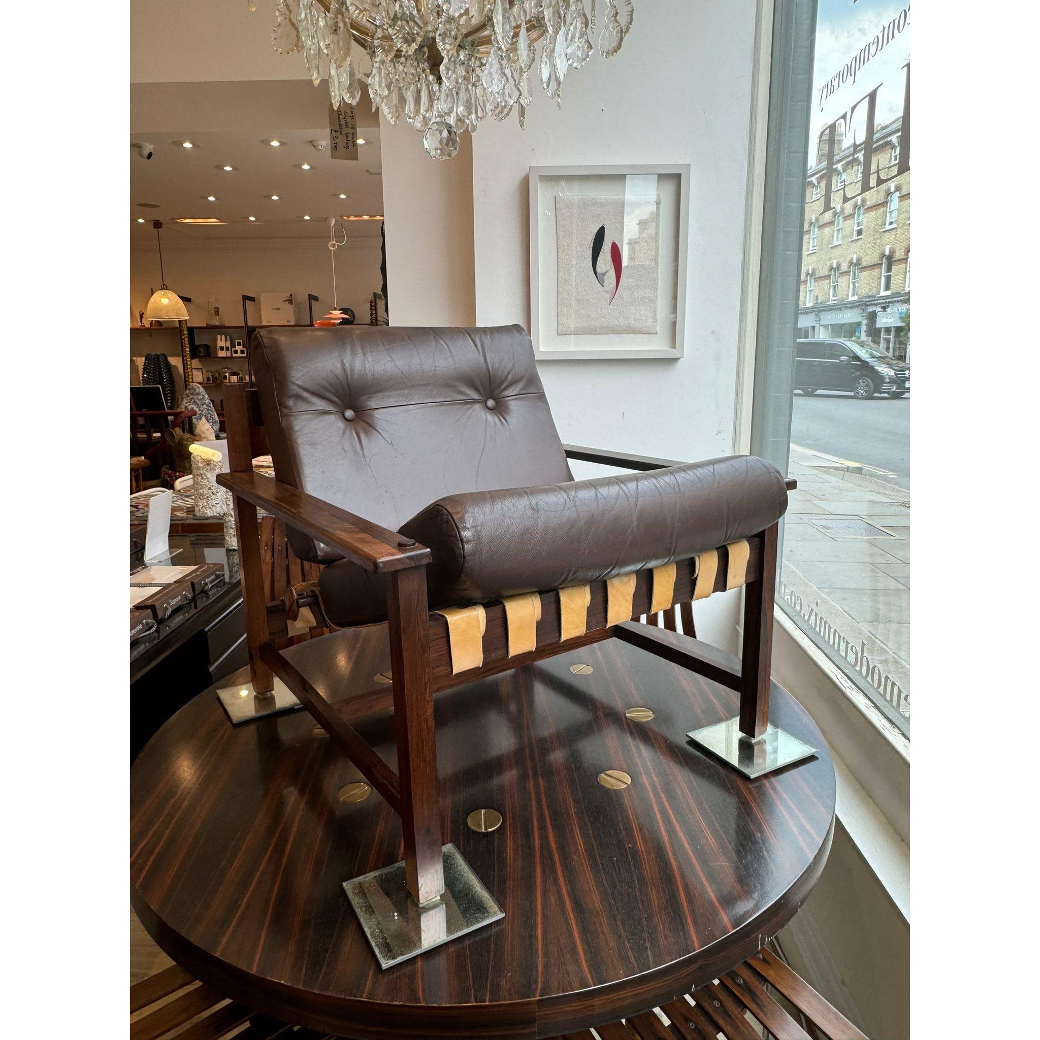 20th Century Brazilian Rosewood & Leather Lounge Seat by Tora Arquitetura