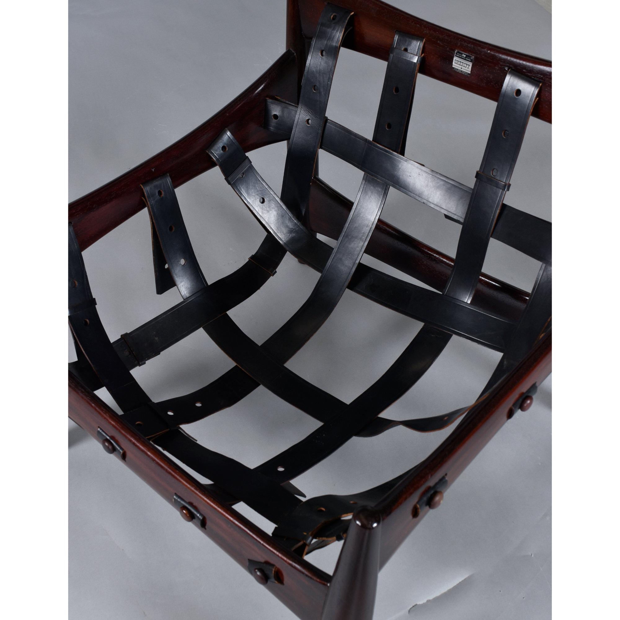 Brazilian Rosewood & Leather Sling Chair and Ottoman by Sergio Rodrigues for ISA For Sale 7