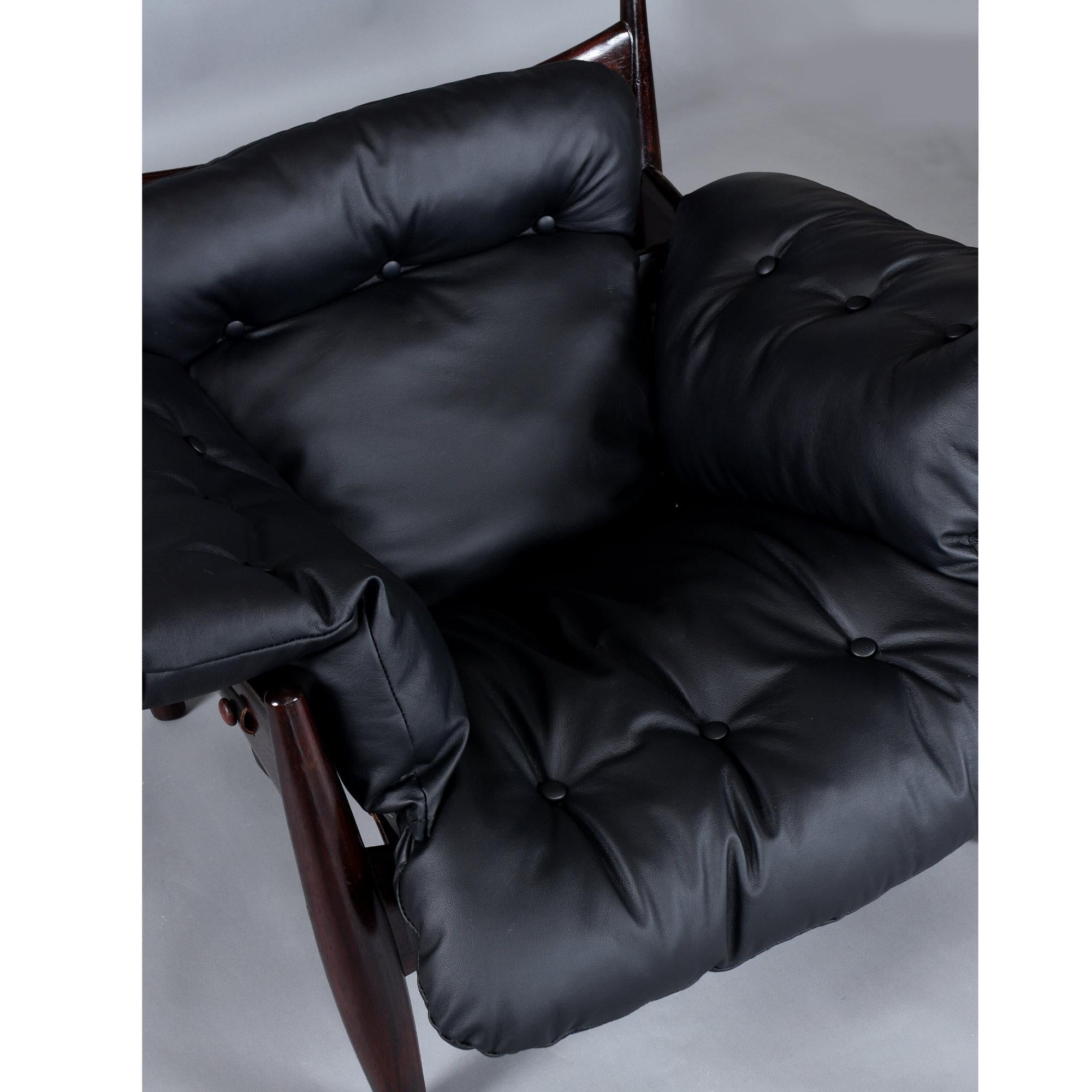 Brazilian Rosewood & Leather Sling Chair and Ottoman by Sergio Rodrigues for ISA For Sale 13