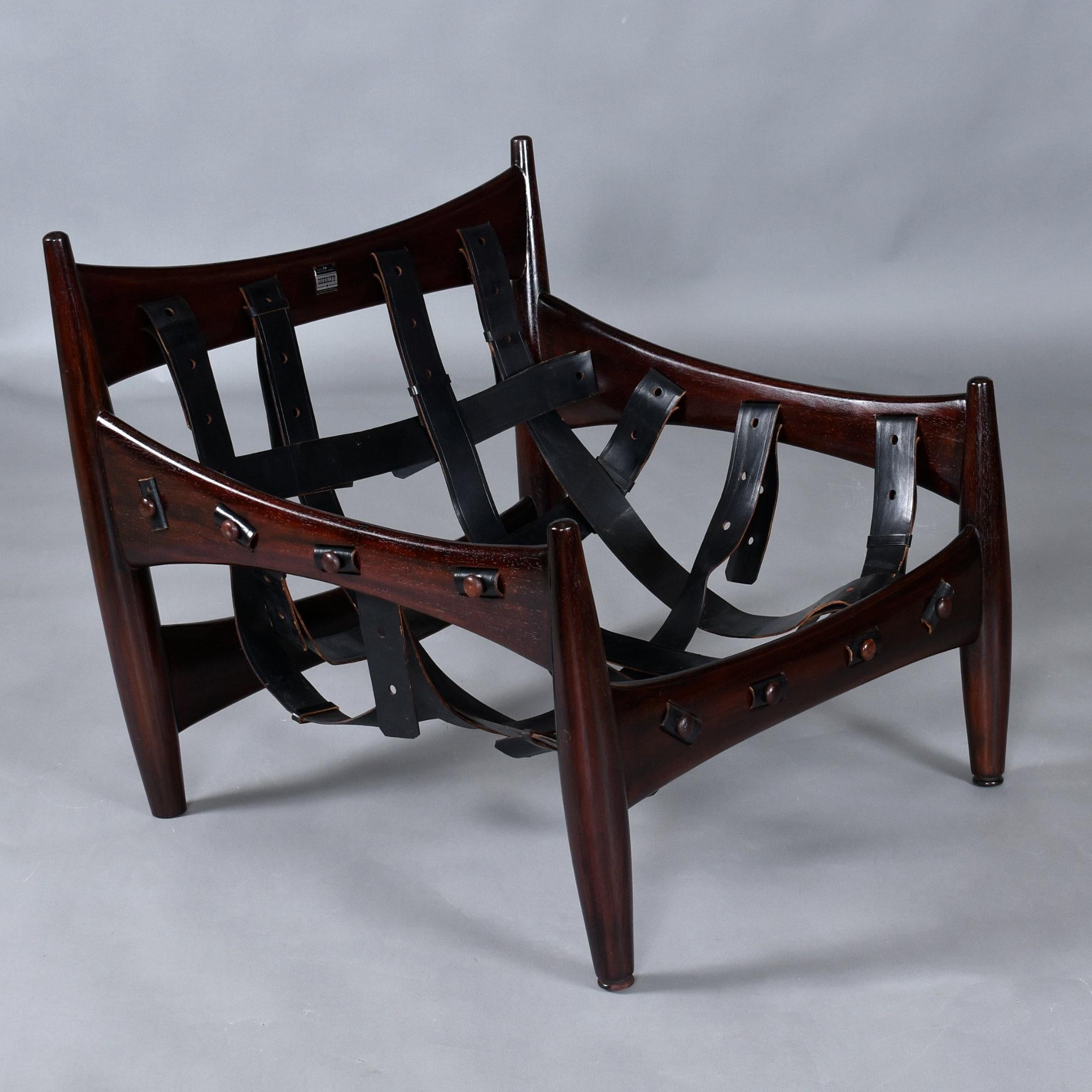 Italian Brazilian Rosewood & Leather Sling Chair and Ottoman by Sergio Rodrigues for ISA For Sale