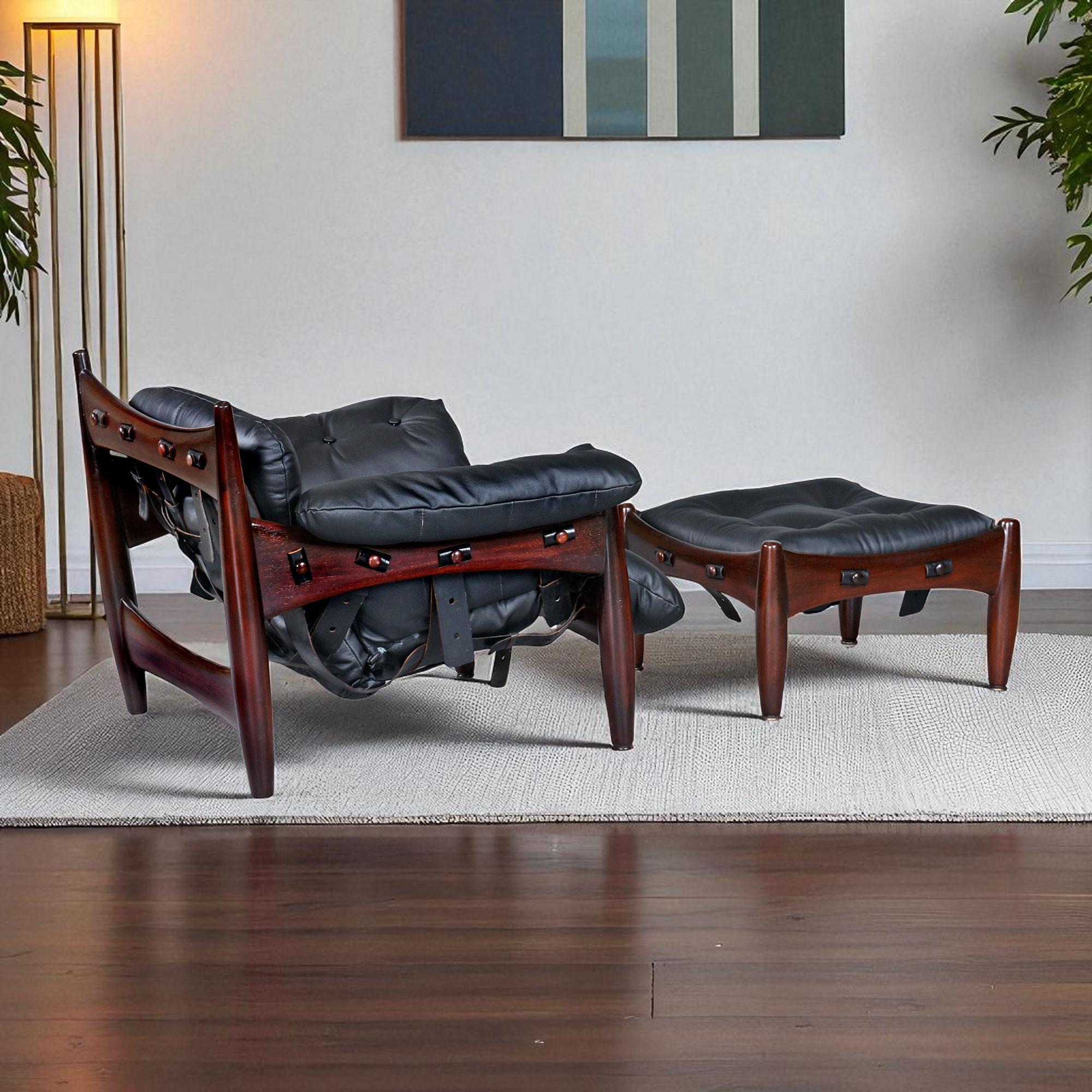 Brazilian Rosewood & Leather Sling Chair and Ottoman by Sergio Rodrigues for ISA In Excellent Condition For Sale In Chattanooga, TN