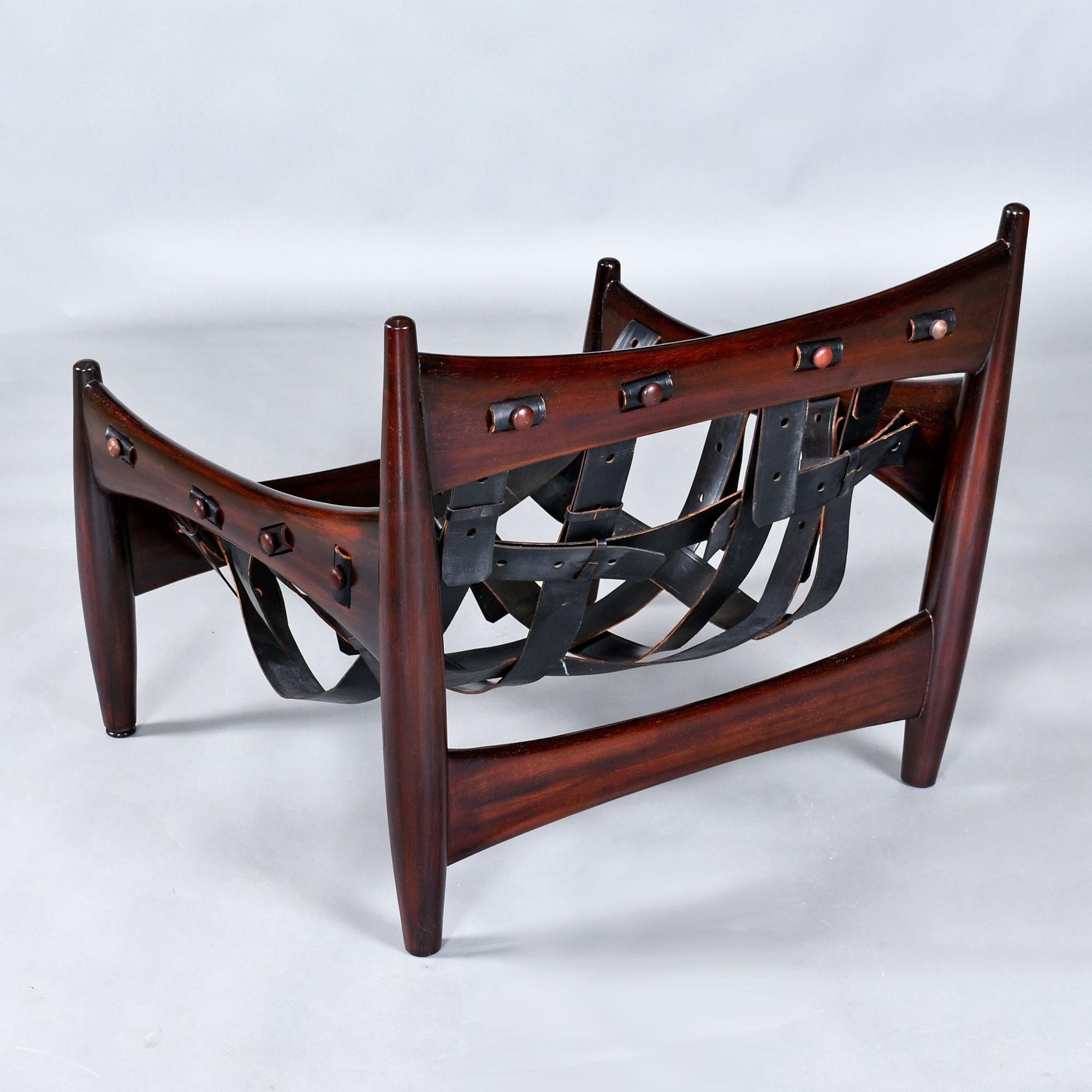 Brazilian Rosewood & Leather Sling Chair and Ottoman by Sergio Rodrigues for ISA For Sale 1