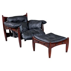 Brazilian Rosewood & Leather Sling Chair and Ottoman by Sergio Rodrigues for ISA