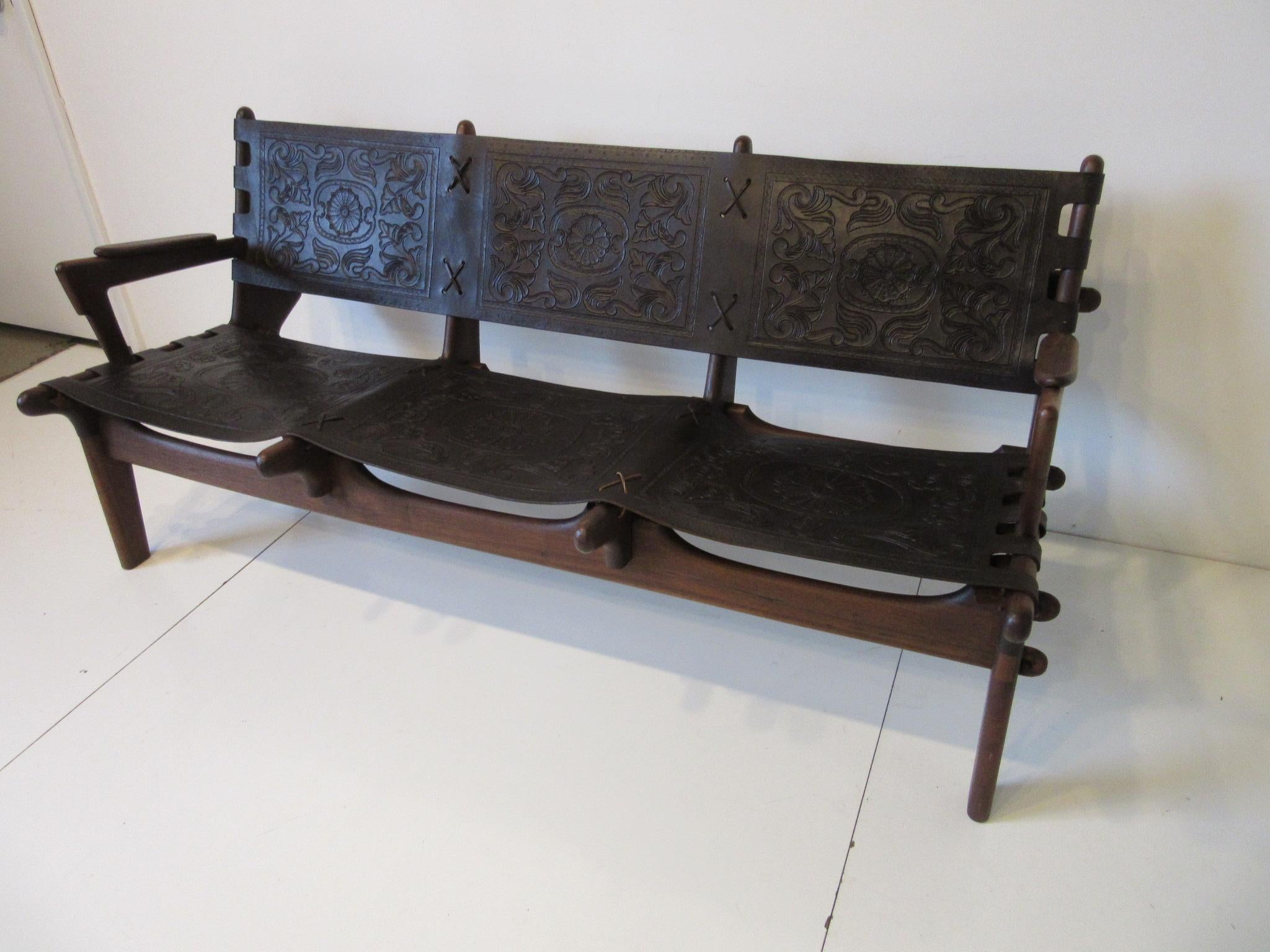 Brazilian Rosewood / Leather Sofa by Angel Pazmino 6