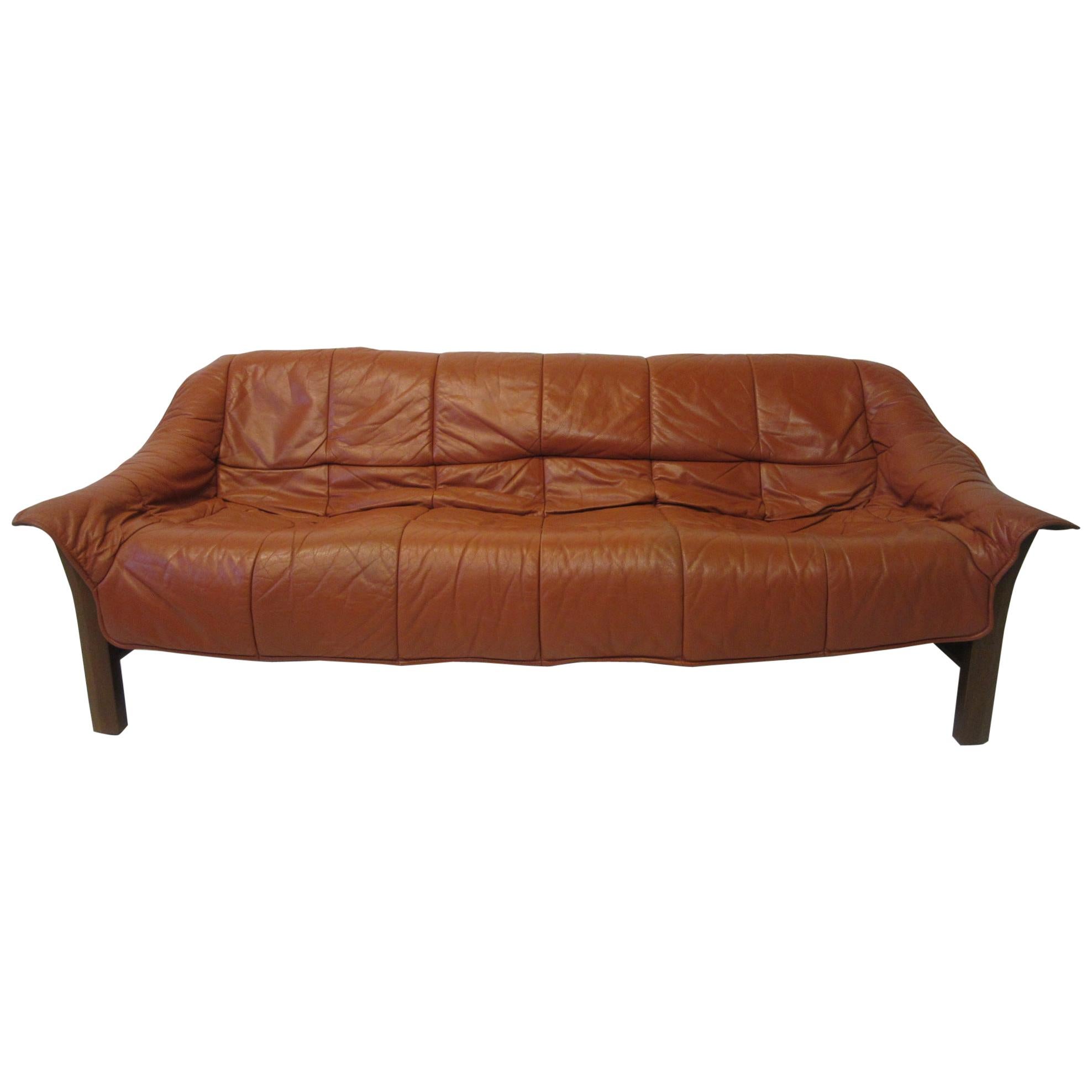 Brazilian Rosewood / Leather Sofa in the style of Percival Lafer