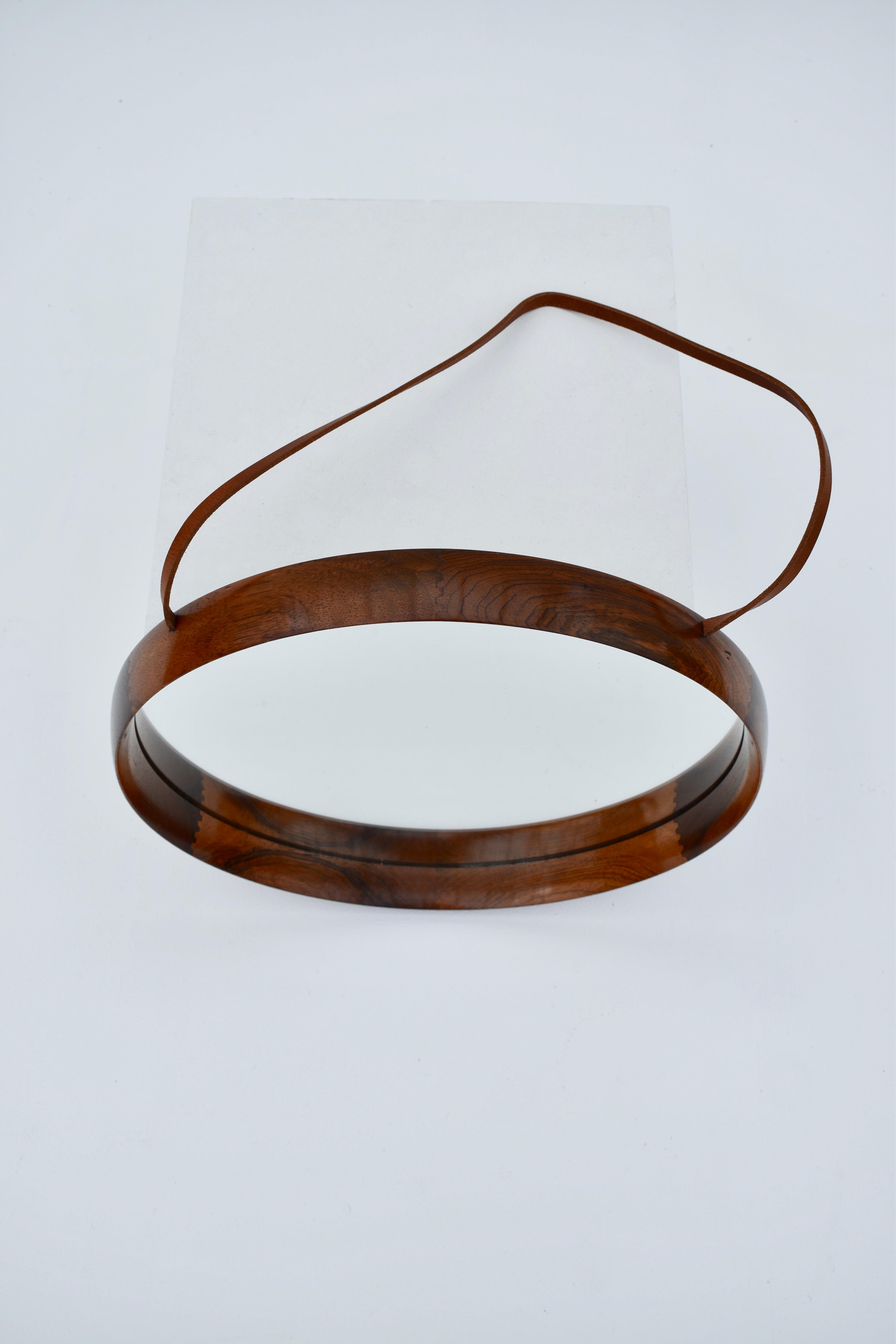 Brazilian Rosewood & Leather Wall Mirror by Uno & Östen Kristiansson for Luxus 4