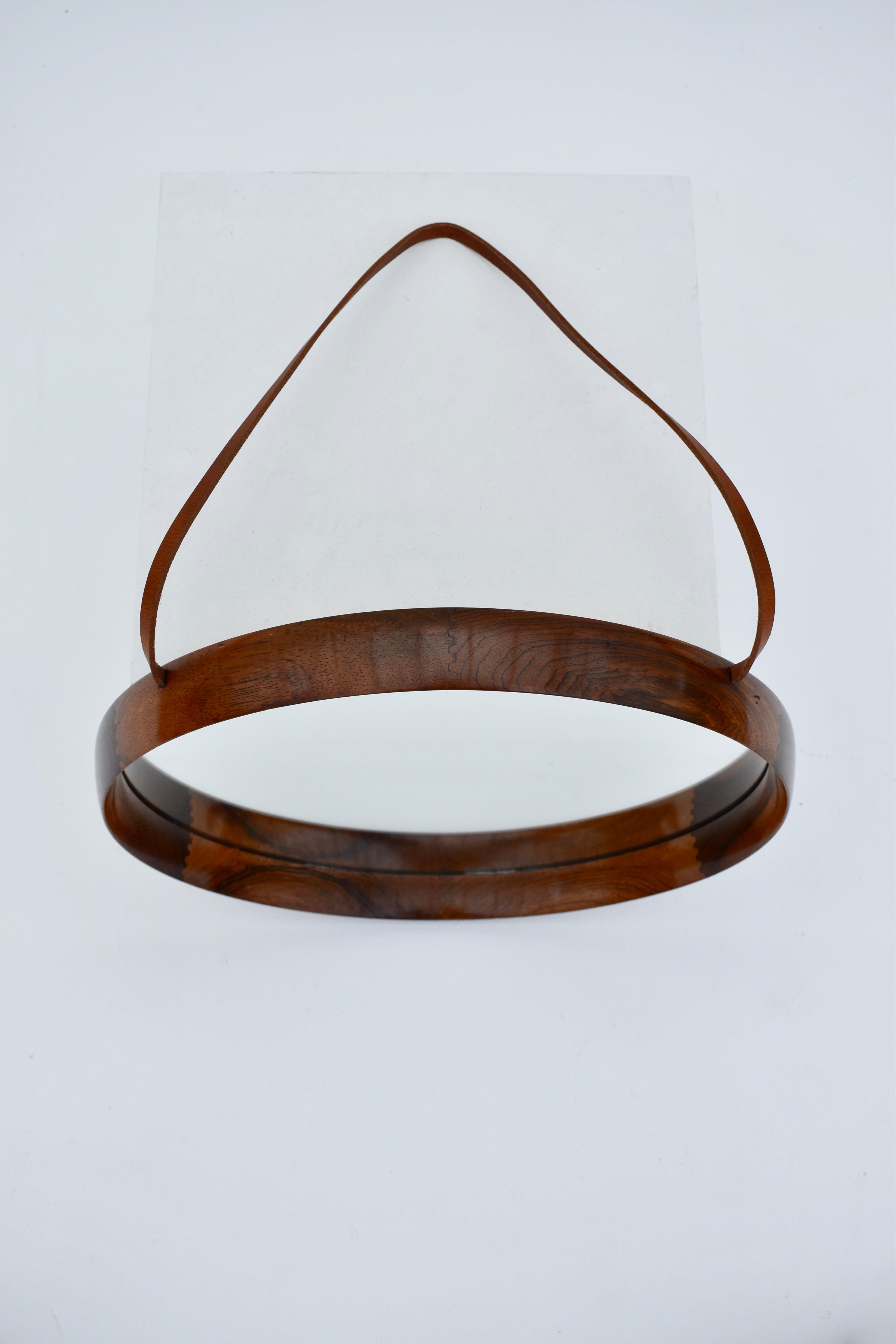 Brazilian Rosewood & Leather Wall Mirror by Uno & Östen Kristiansson for Luxus 6