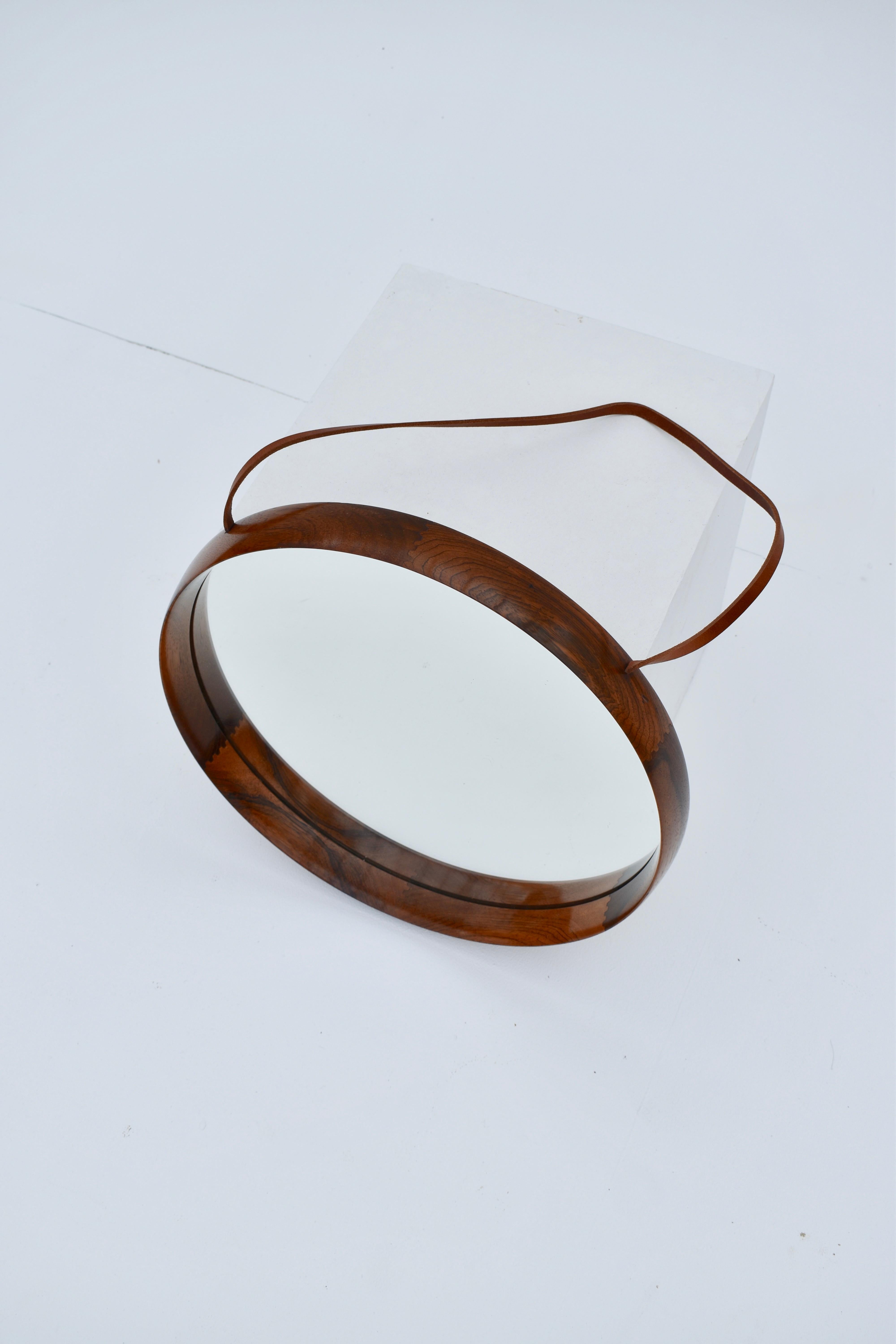 Mid-20th Century Brazilian Rosewood & Leather Wall Mirror by Uno & Östen Kristiansson for Luxus