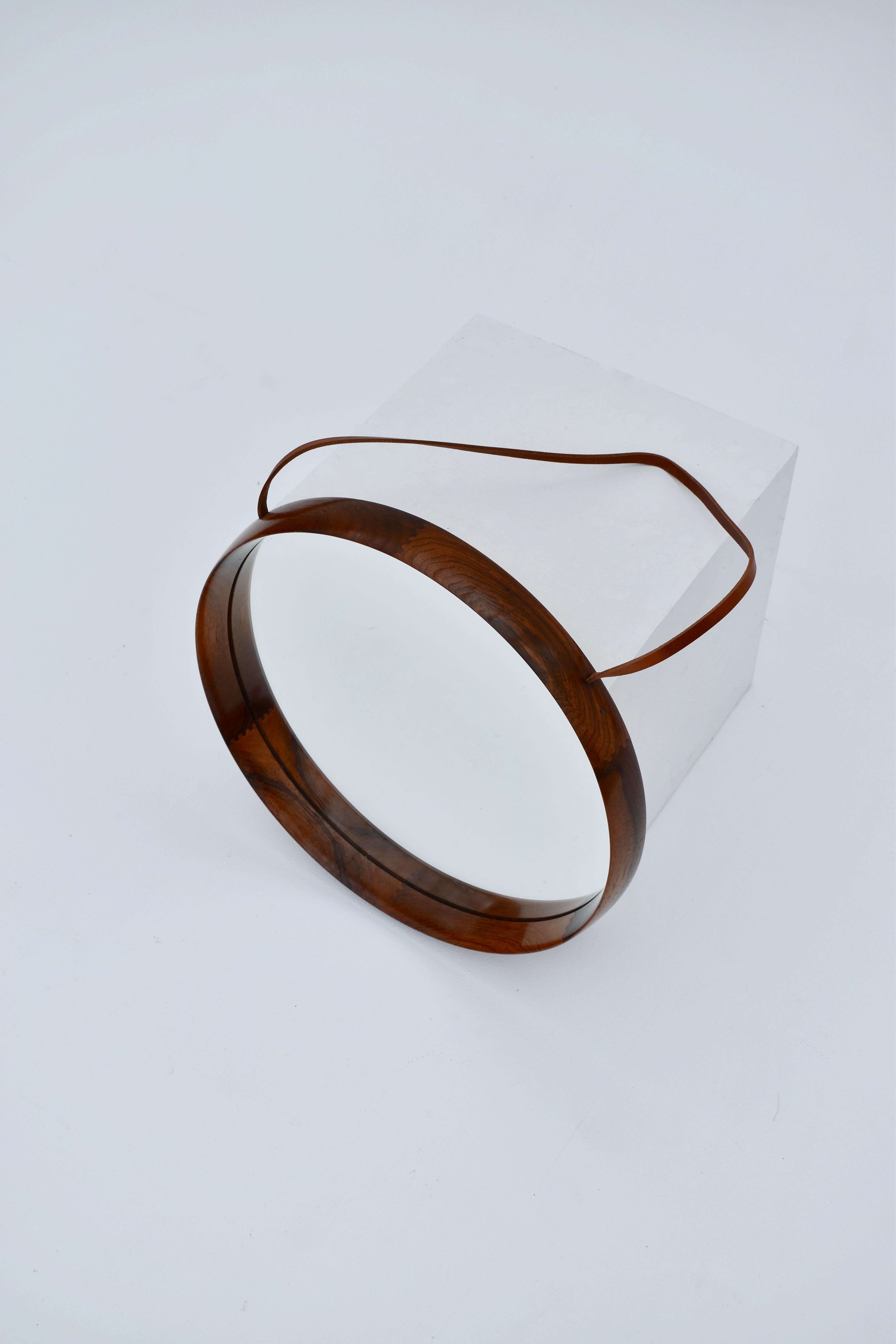 Brazilian Rosewood & Leather Wall Mirror by Uno & Östen Kristiansson for Luxus 1