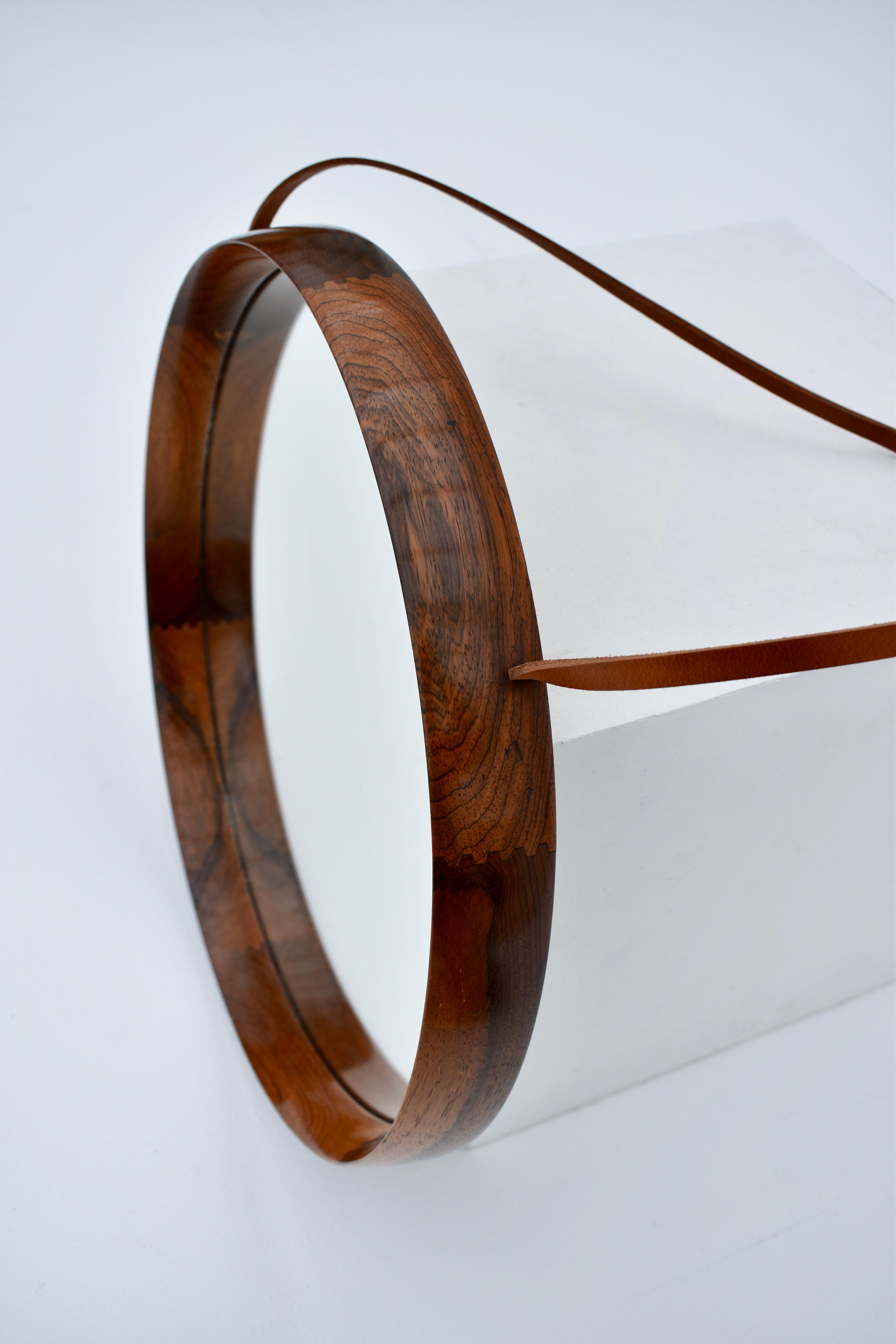 Brazilian Rosewood & Leather Wall Mirror by Uno & Östen Kristiansson for Luxus 2