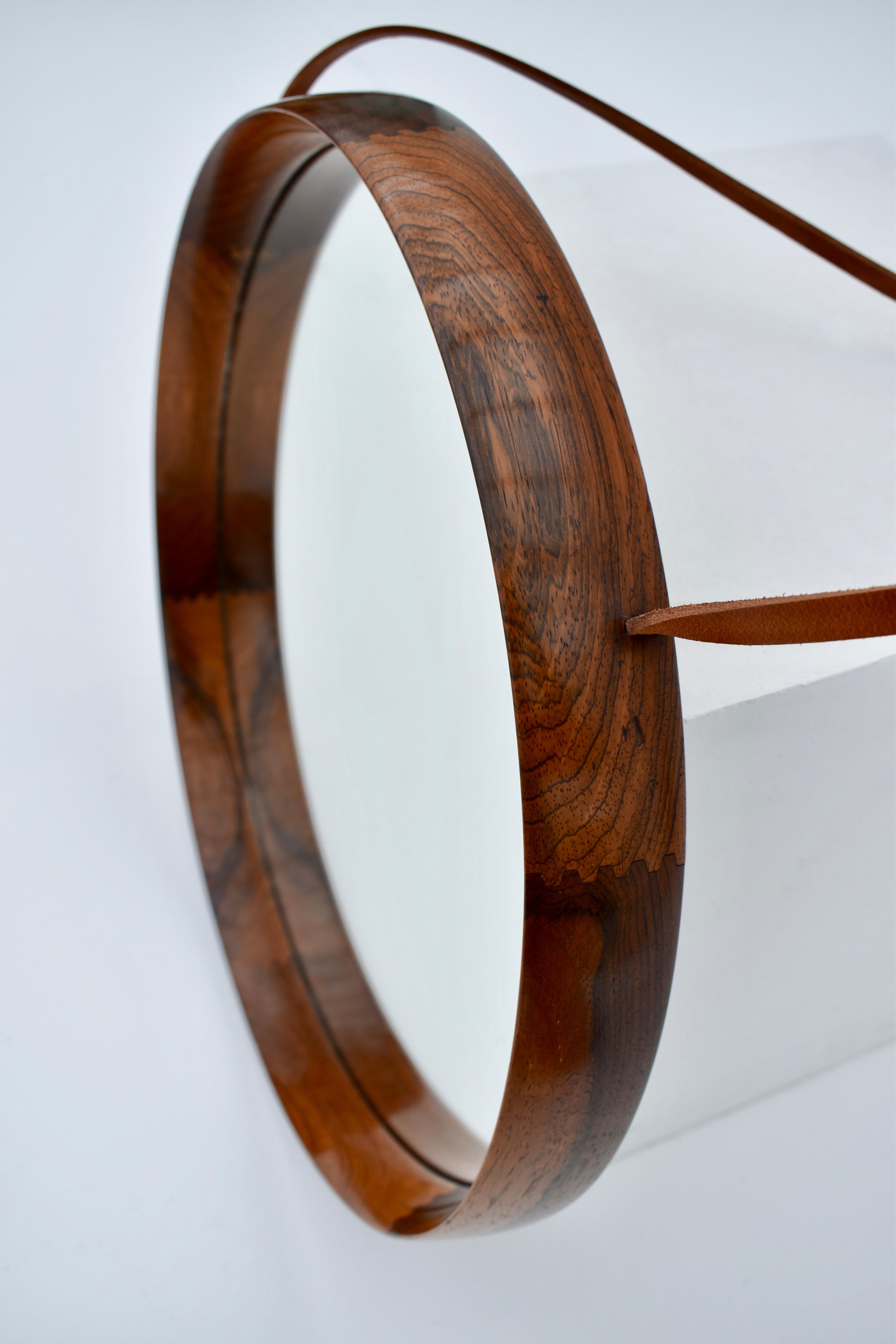 Brazilian Rosewood & Leather Wall Mirror by Uno & Östen Kristiansson for Luxus 3