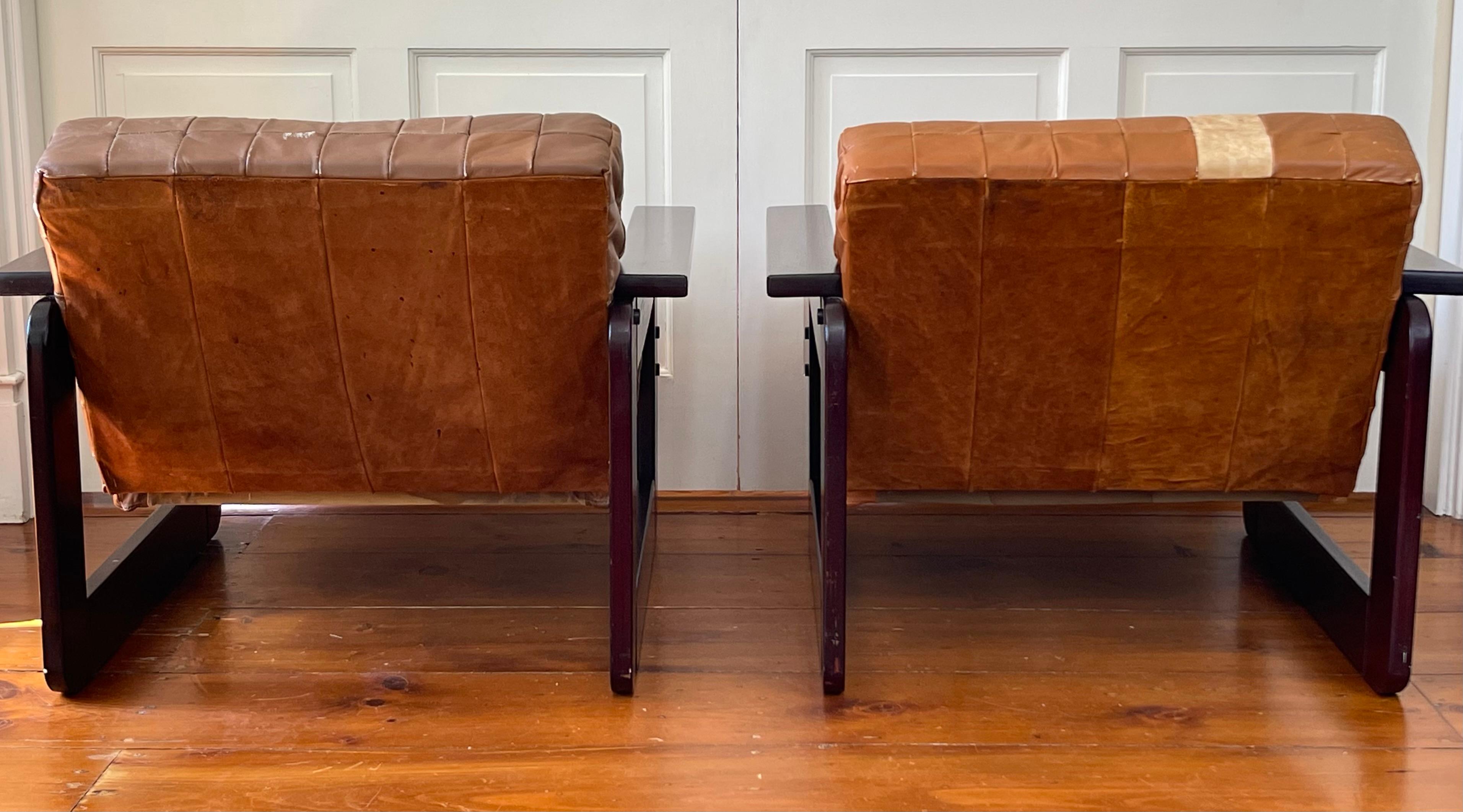 Leather Brazilian Rosewood Lounge Chairs by Percival Lafer For Sale