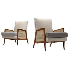 Brazilian Lounge Chairs with Caviuna, Cane and Upholstery
