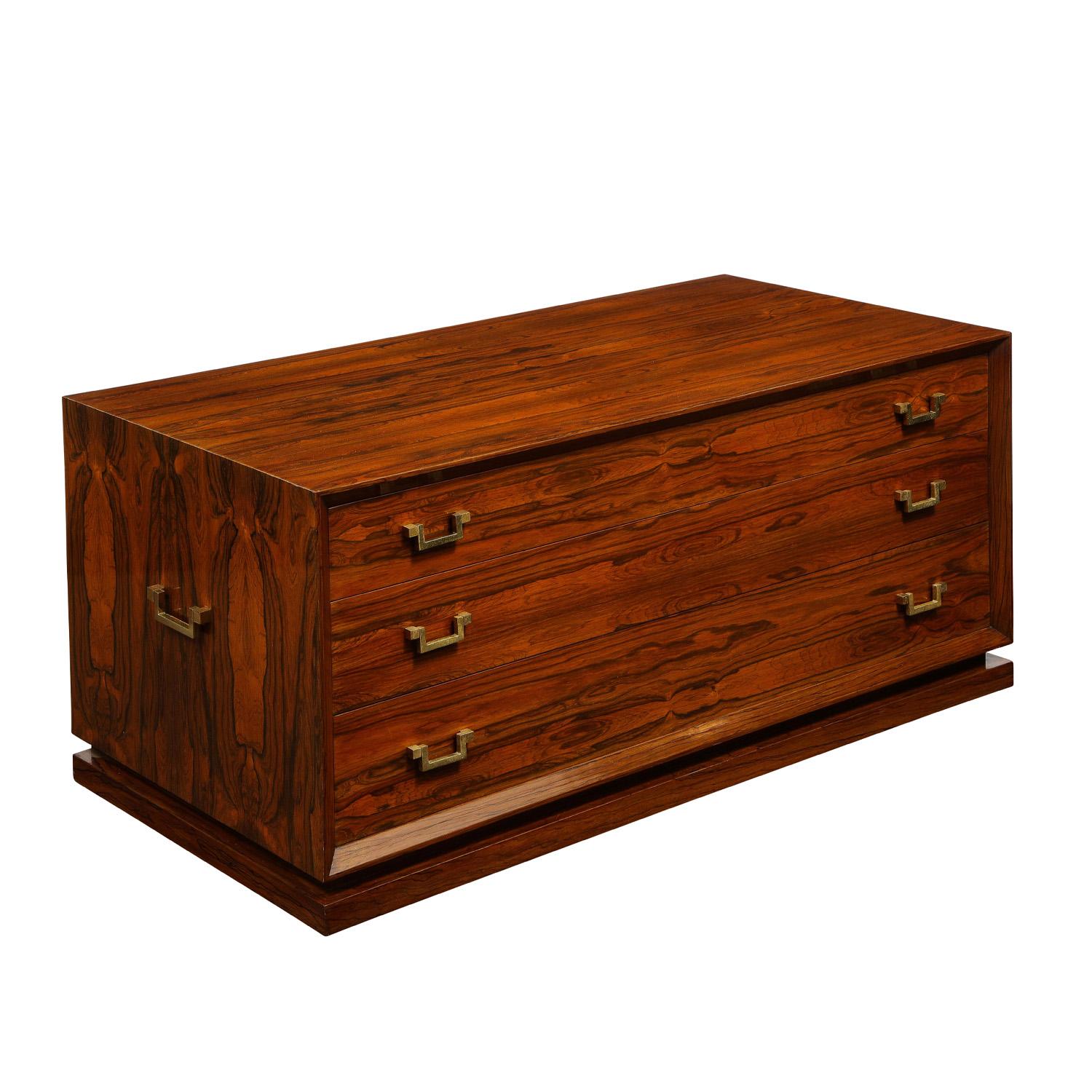 Mid-Century Modern Brazilian Rosewood Low Chest of Drawers with Brass Handles 1960 For Sale